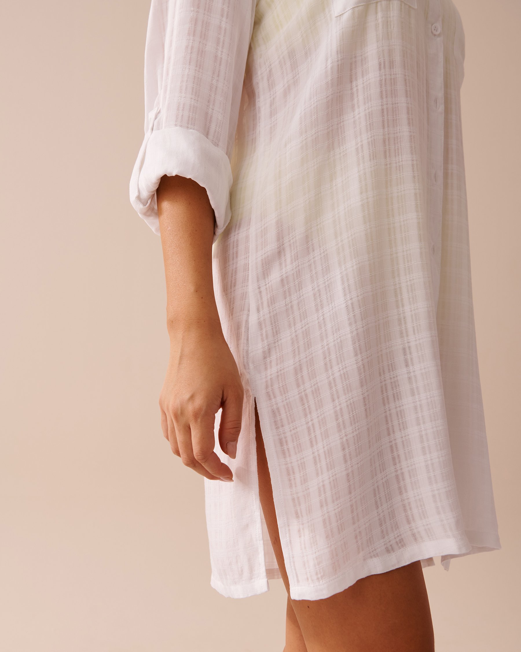 LA VIE EN ROSE AQUA Long Button-down Tunic with Pockets White 80300093 - View3
