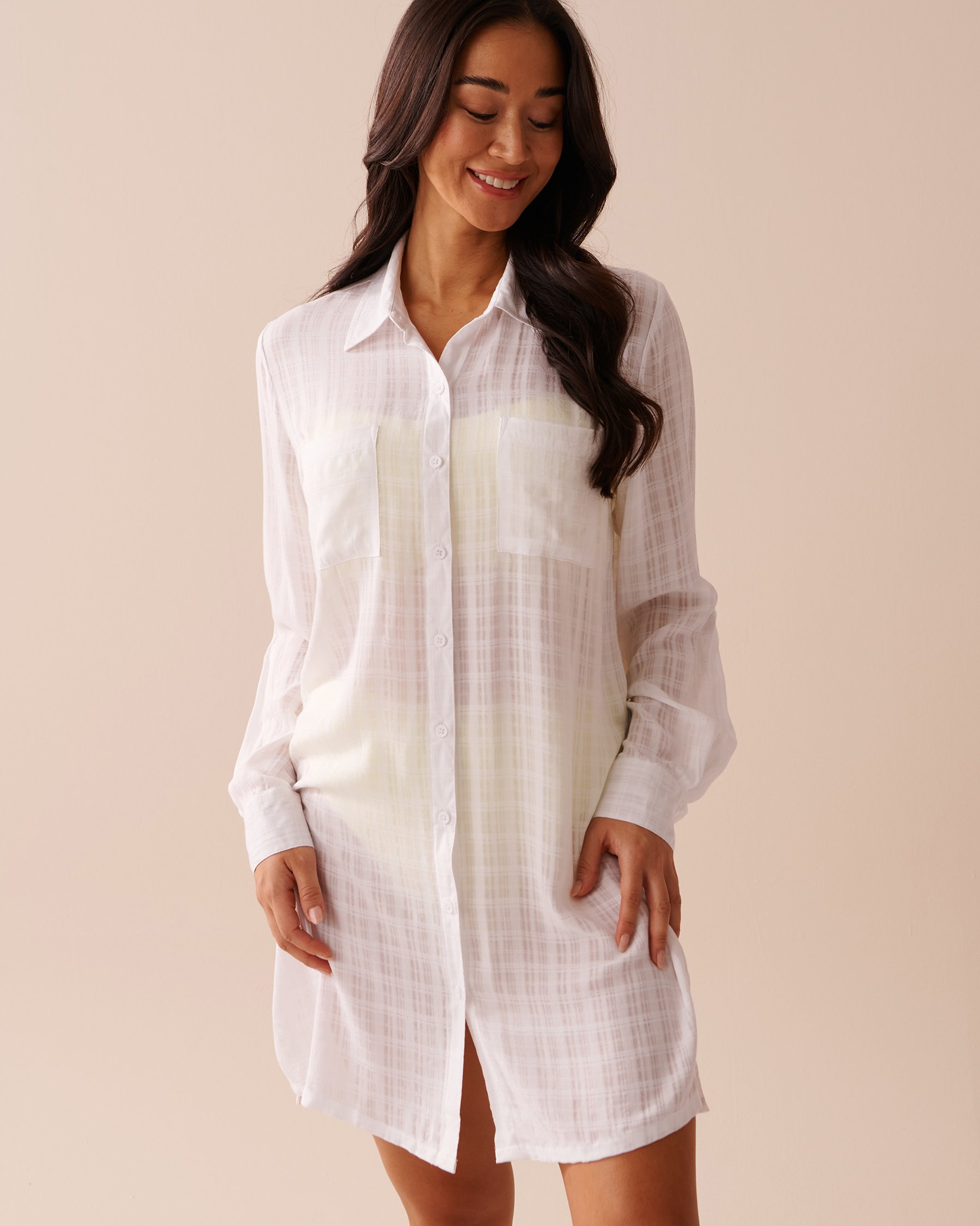 LA VIE EN ROSE AQUA Long Button-down Tunic with Pockets White 80300093 - View4