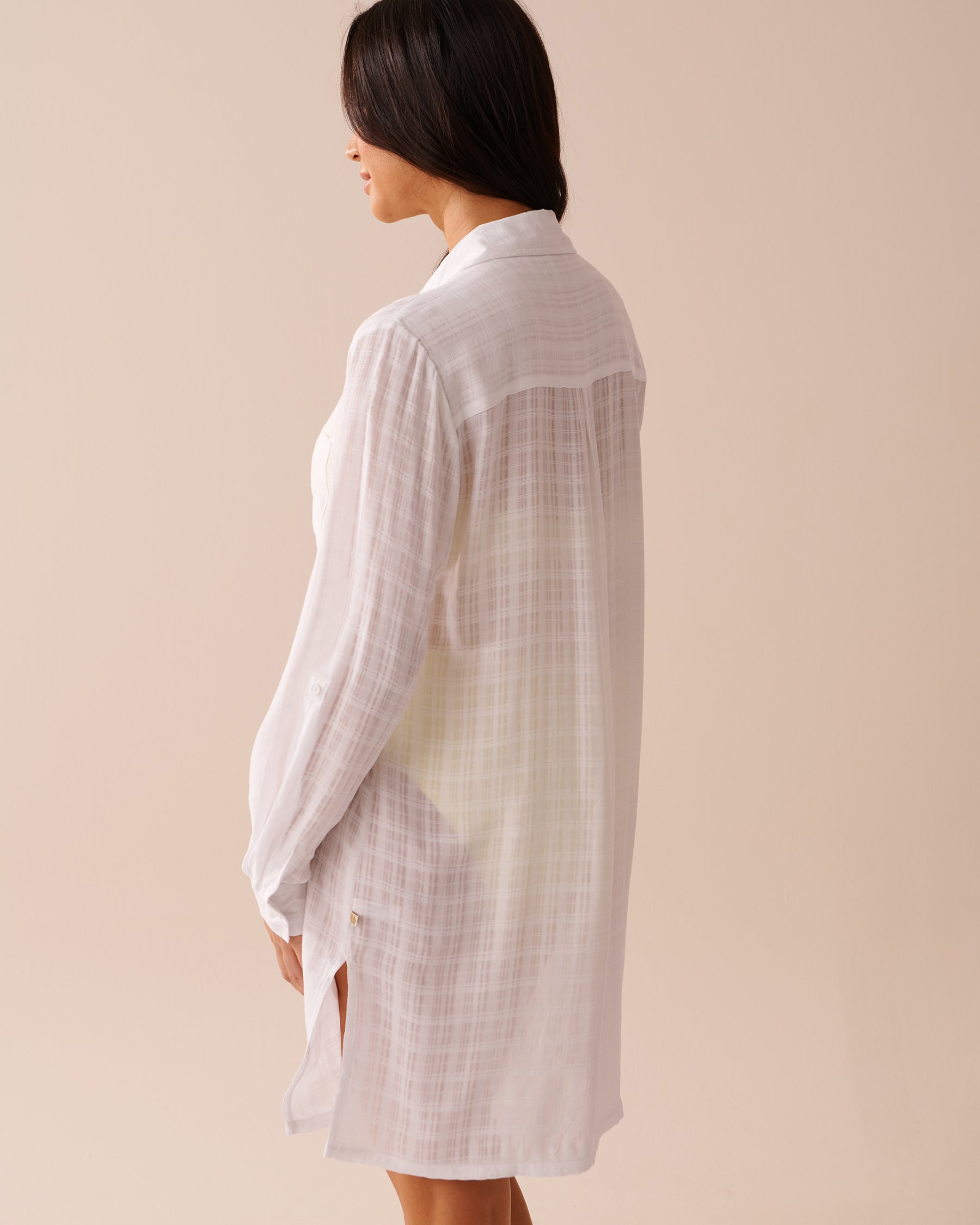 LA VIE EN ROSE AQUA Long Button-down Tunic with Pockets White 80300093 - View5