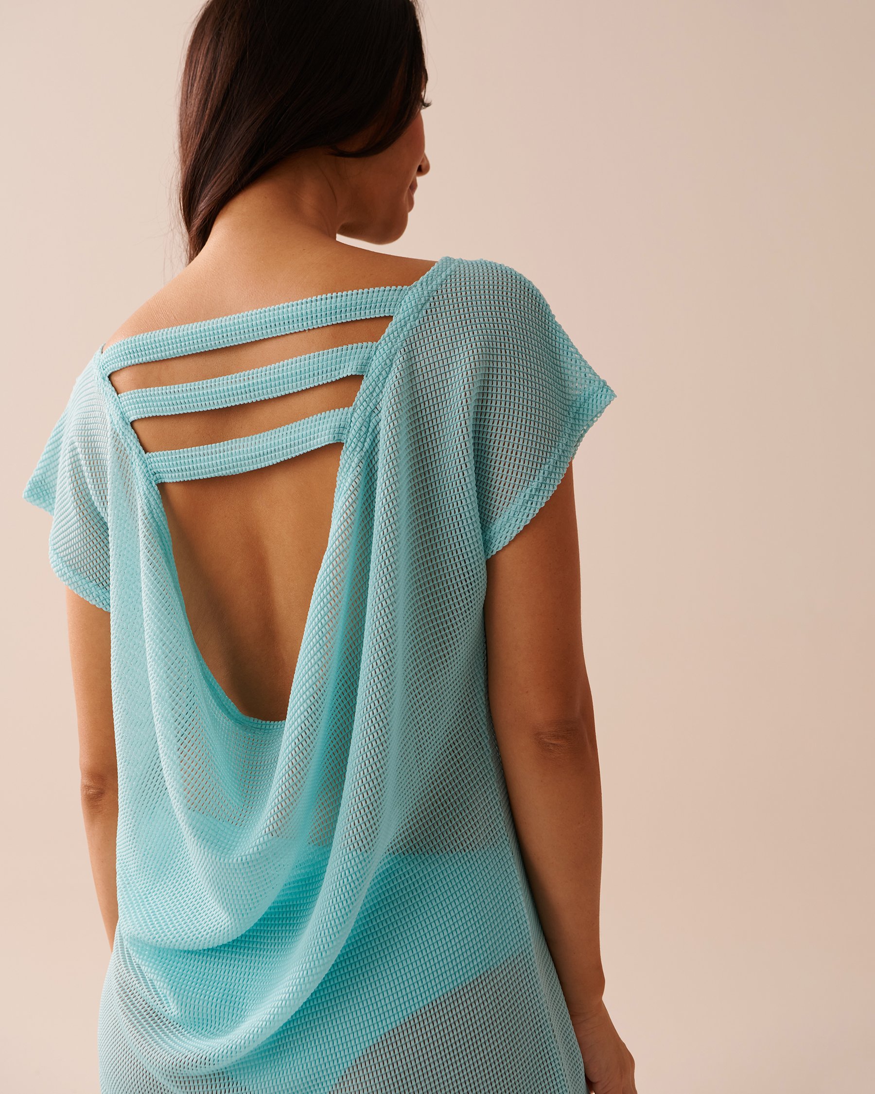LA VIE EN ROSE AQUA Tunique en résille ajourée Bleu ciel 80100022 - View3