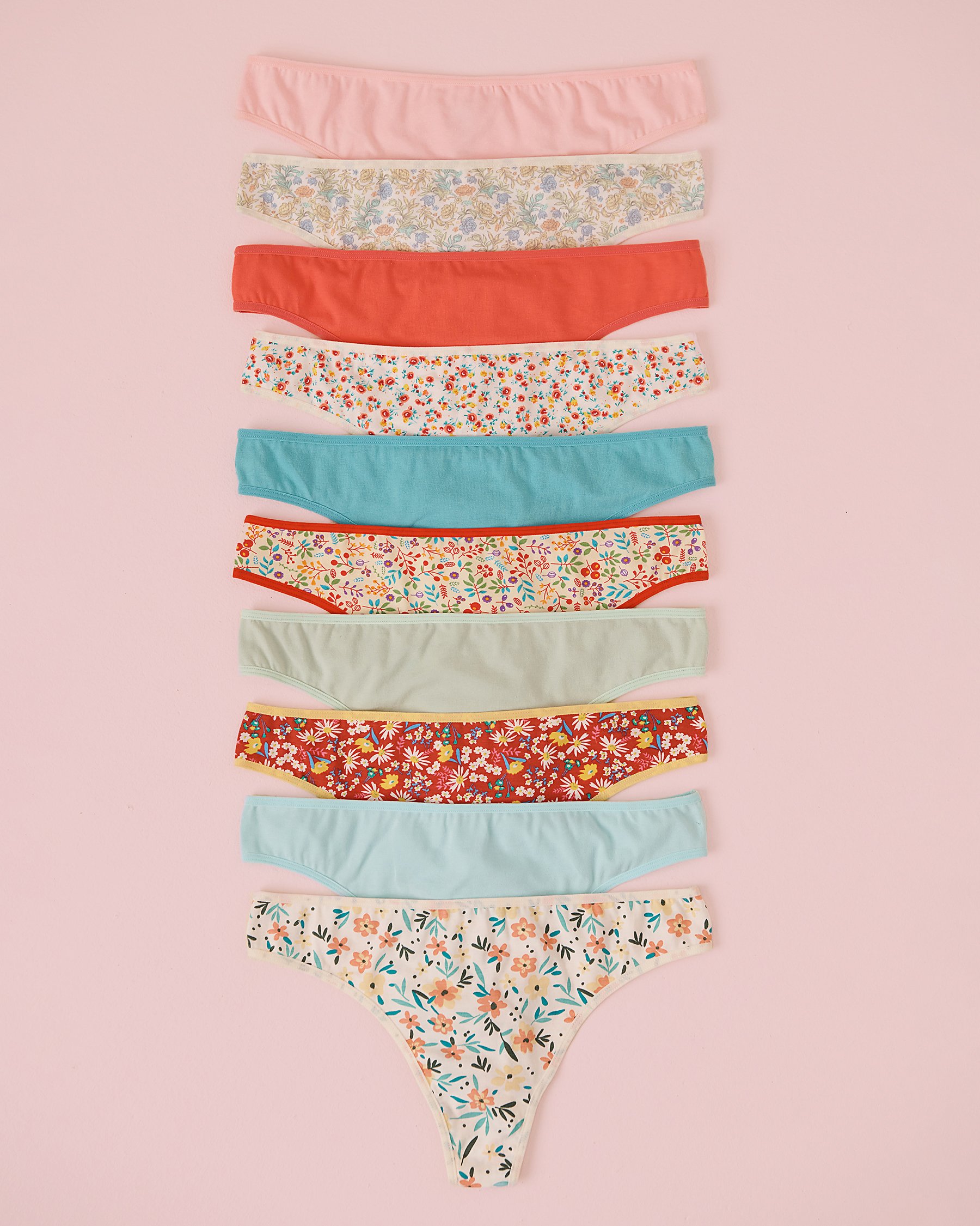 LA VIE EN ROSE 10-Pack Cotton Thong Panty Assorted 20100463-10P - View1