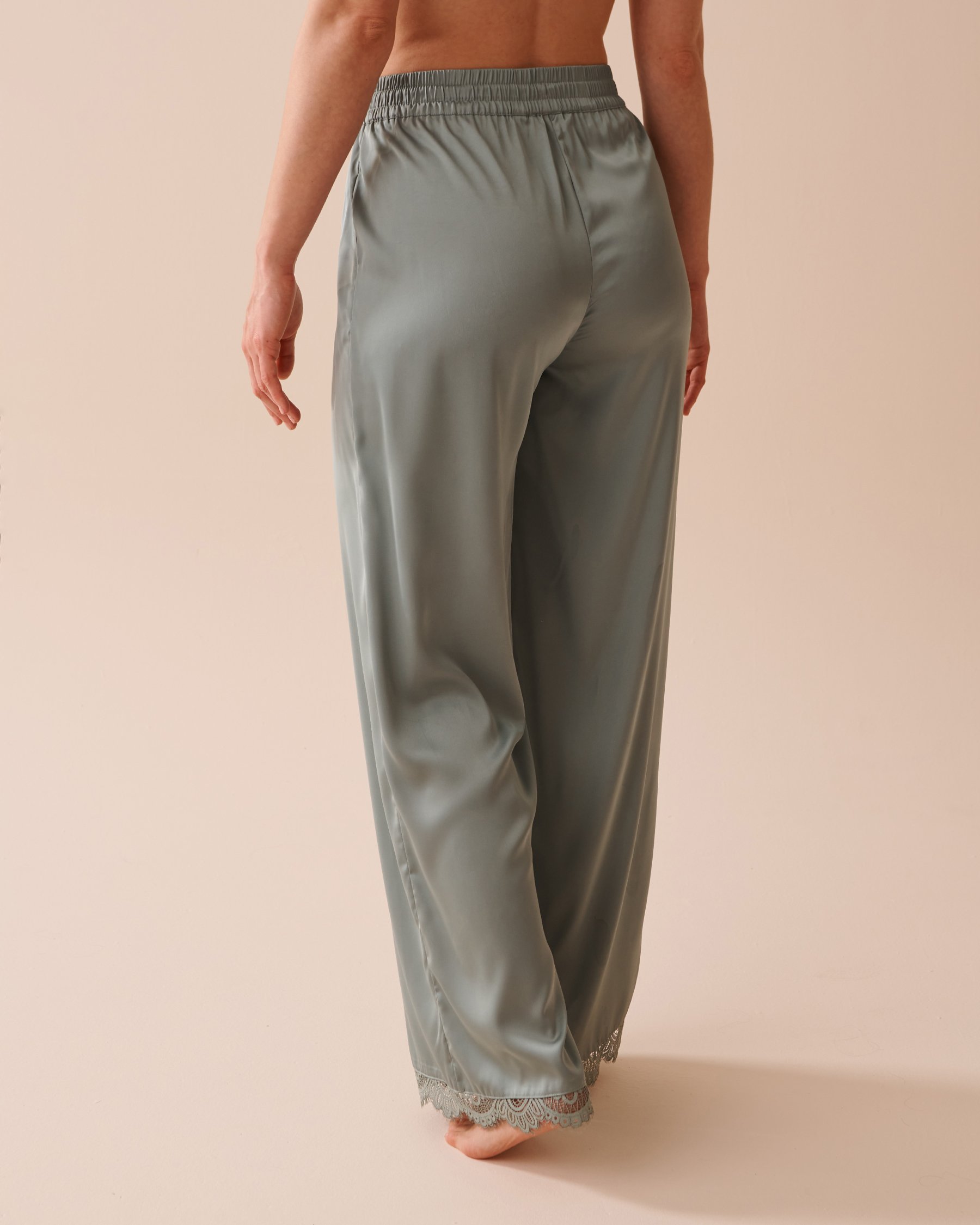 LA VIE EN ROSE Lace Trim Satin Pants Olive Green 60200096 - View2