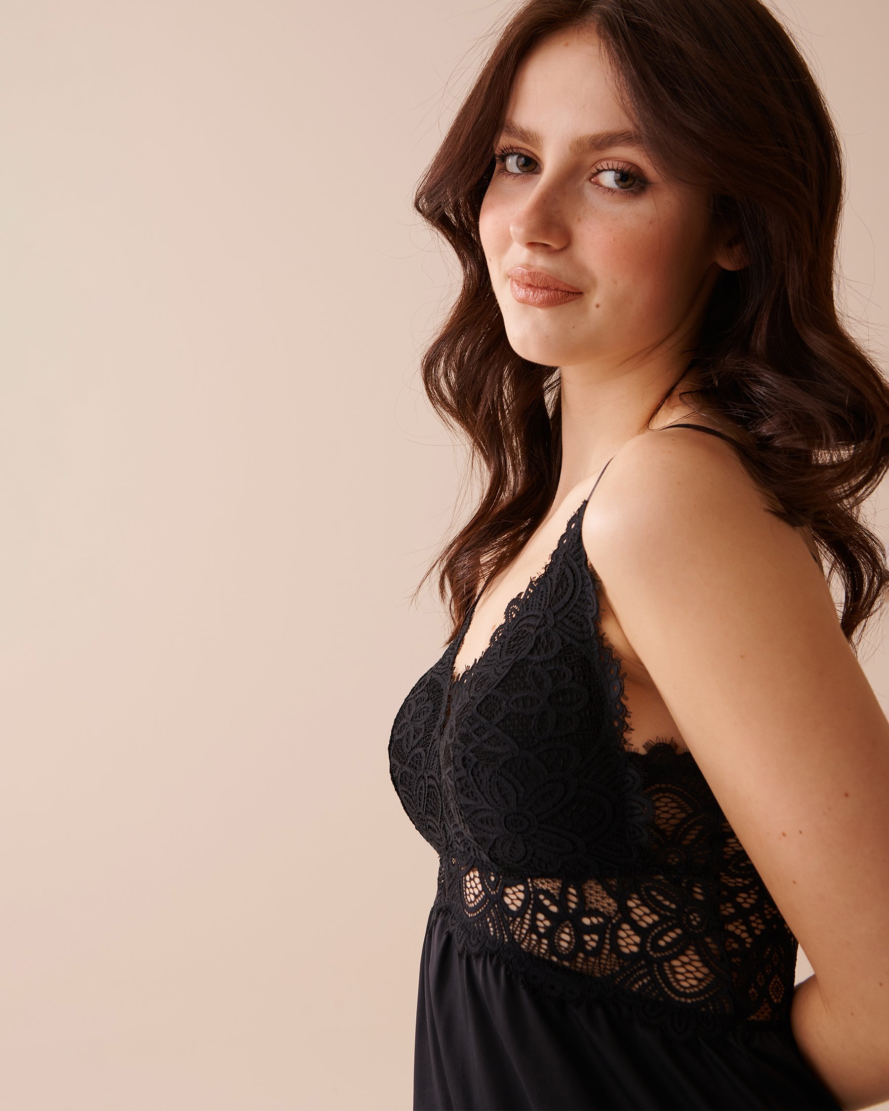 LA VIE EN ROSE Lace Overlay Nightie Black 60500148 - View3
