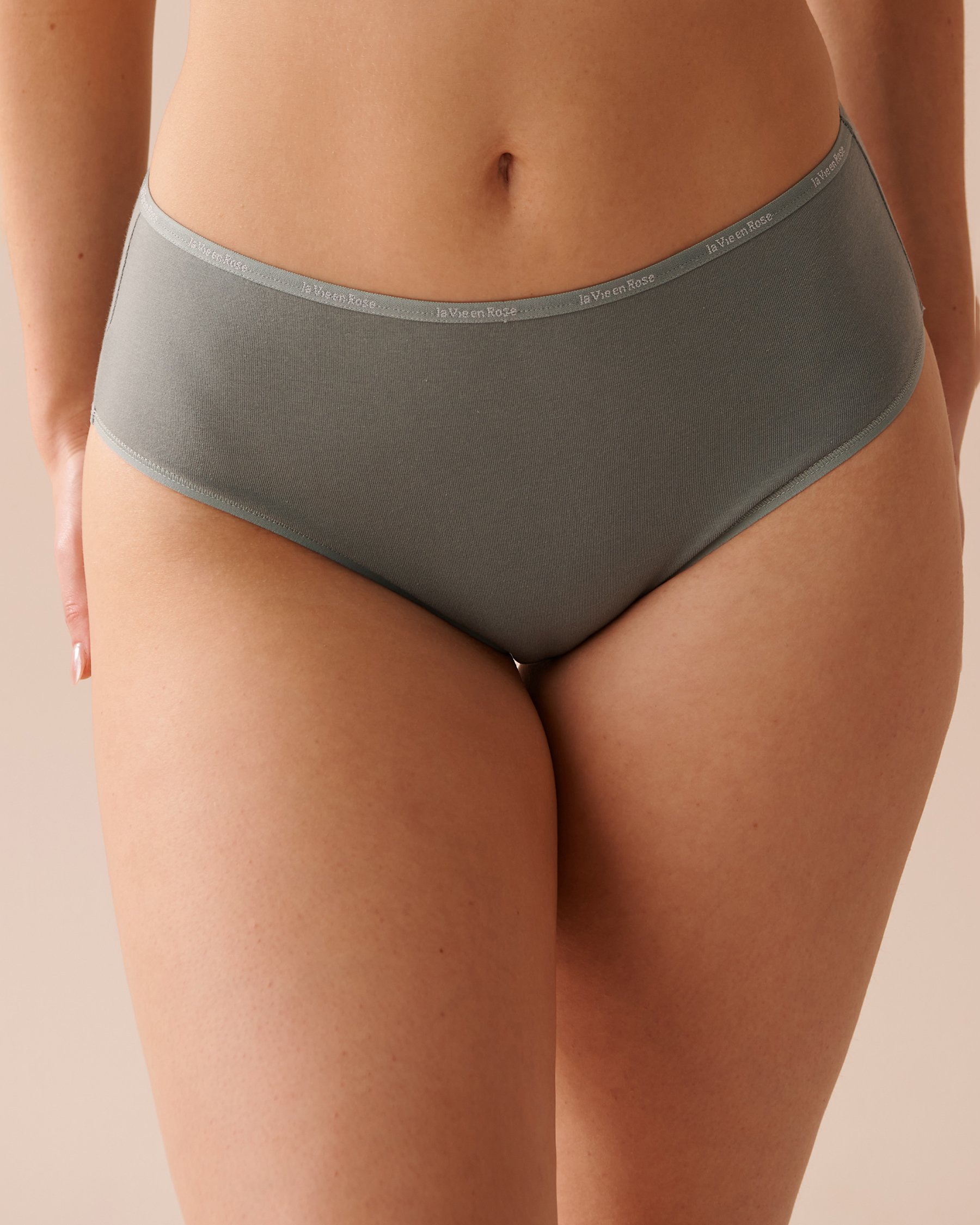 LA VIE EN ROSE Culotte bikini taille haute coton Vert olive 20100452 - Voir1
