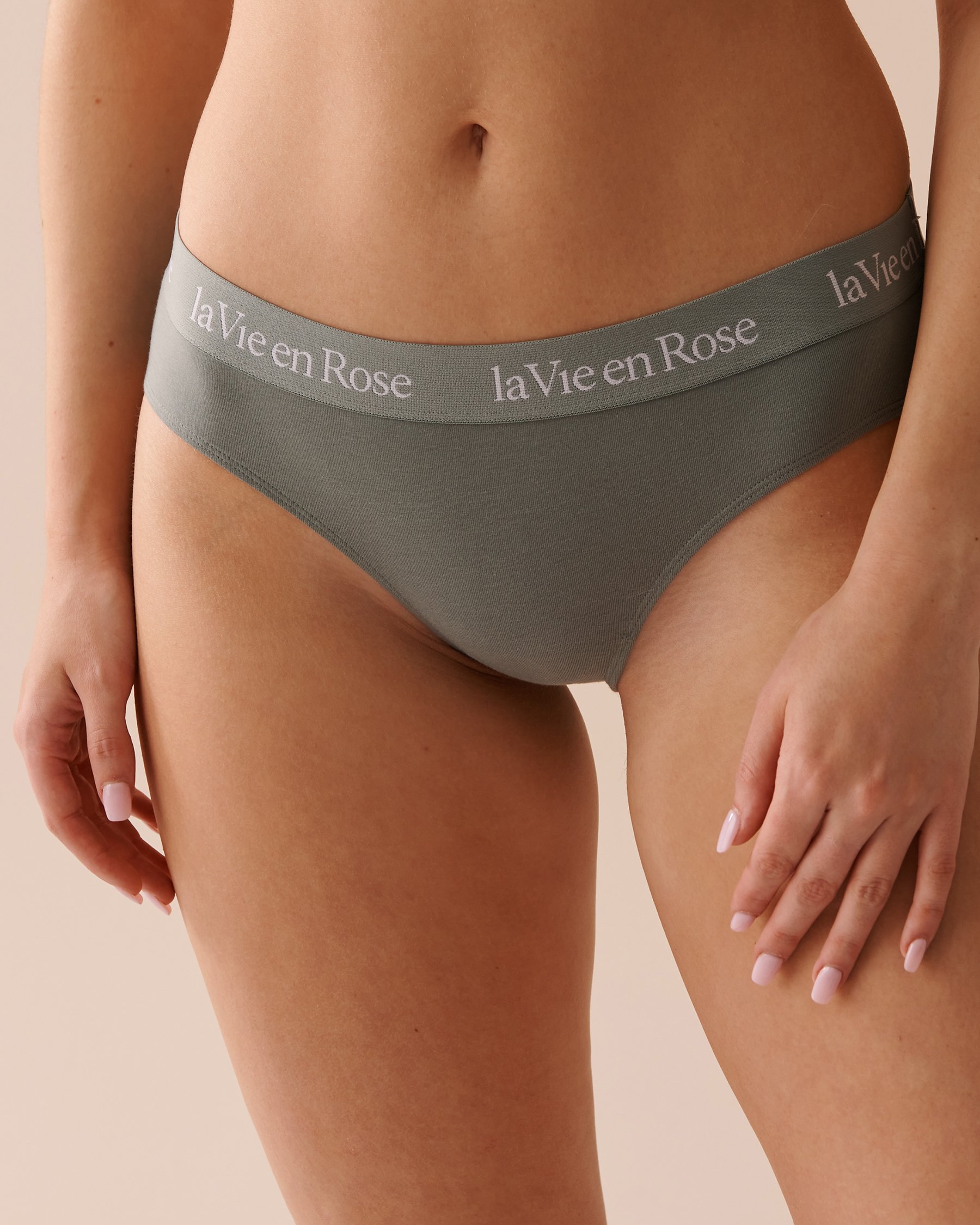 LA VIE EN ROSE Culotte bikini coton et bande élastique logo Vert olive 20100460 - Voir1