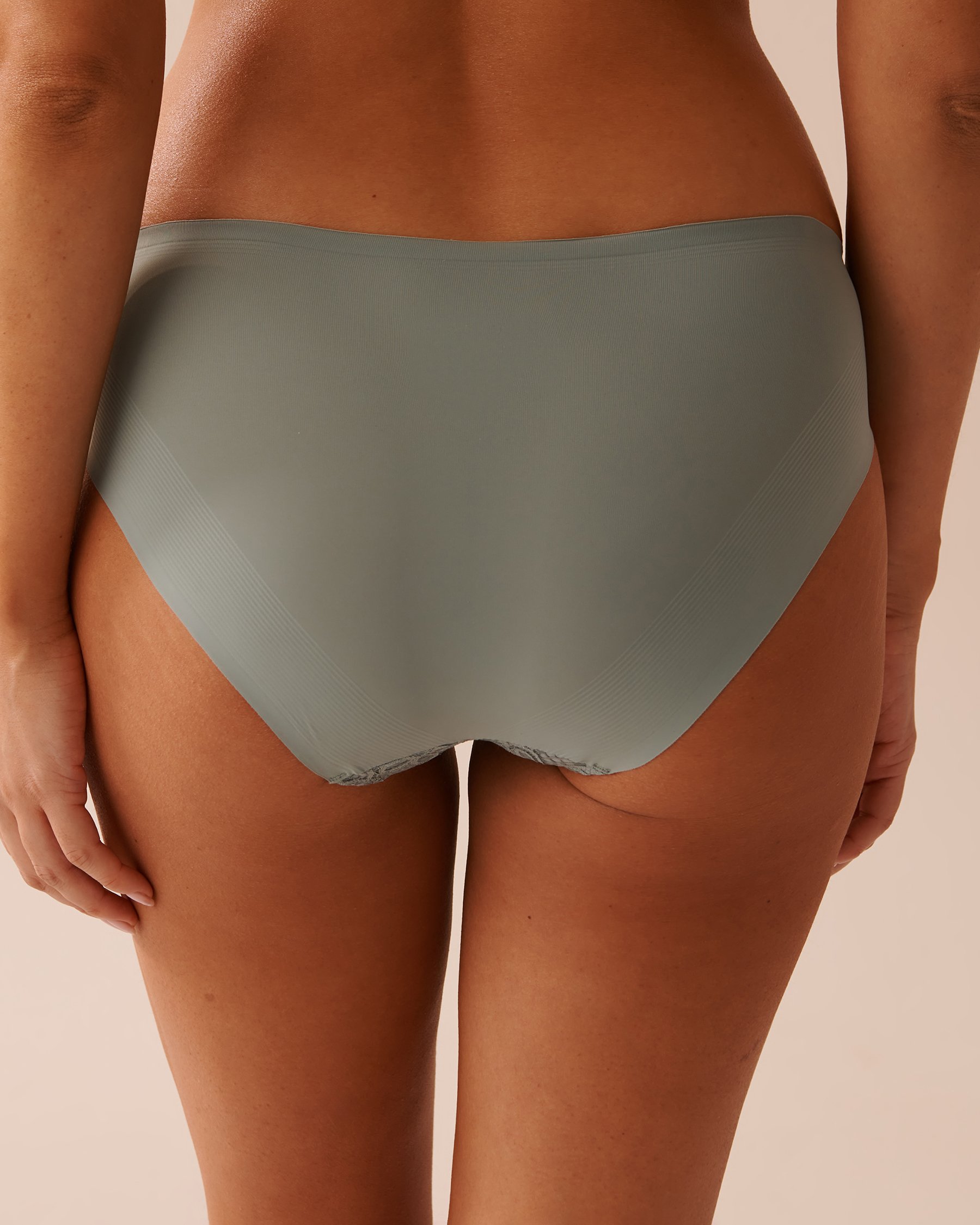 LA VIE EN ROSE Microfiber and Lace Sleek Back Bikini Panty Olive Green 20300314 - View2