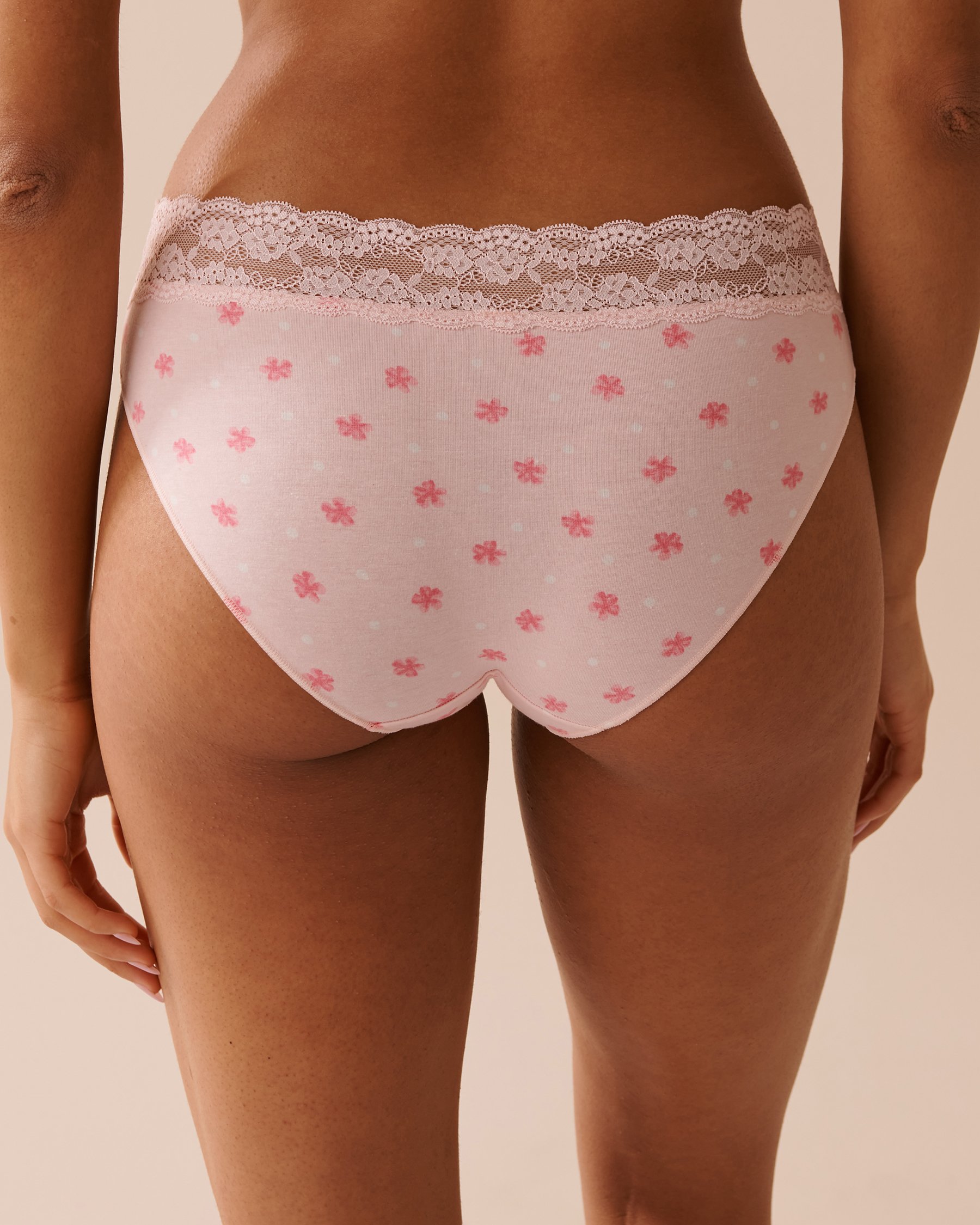 LA VIE EN ROSE Cotton and Lace Band Bikini Panty Candy Pink Flowers & Dots 20100447 - View2