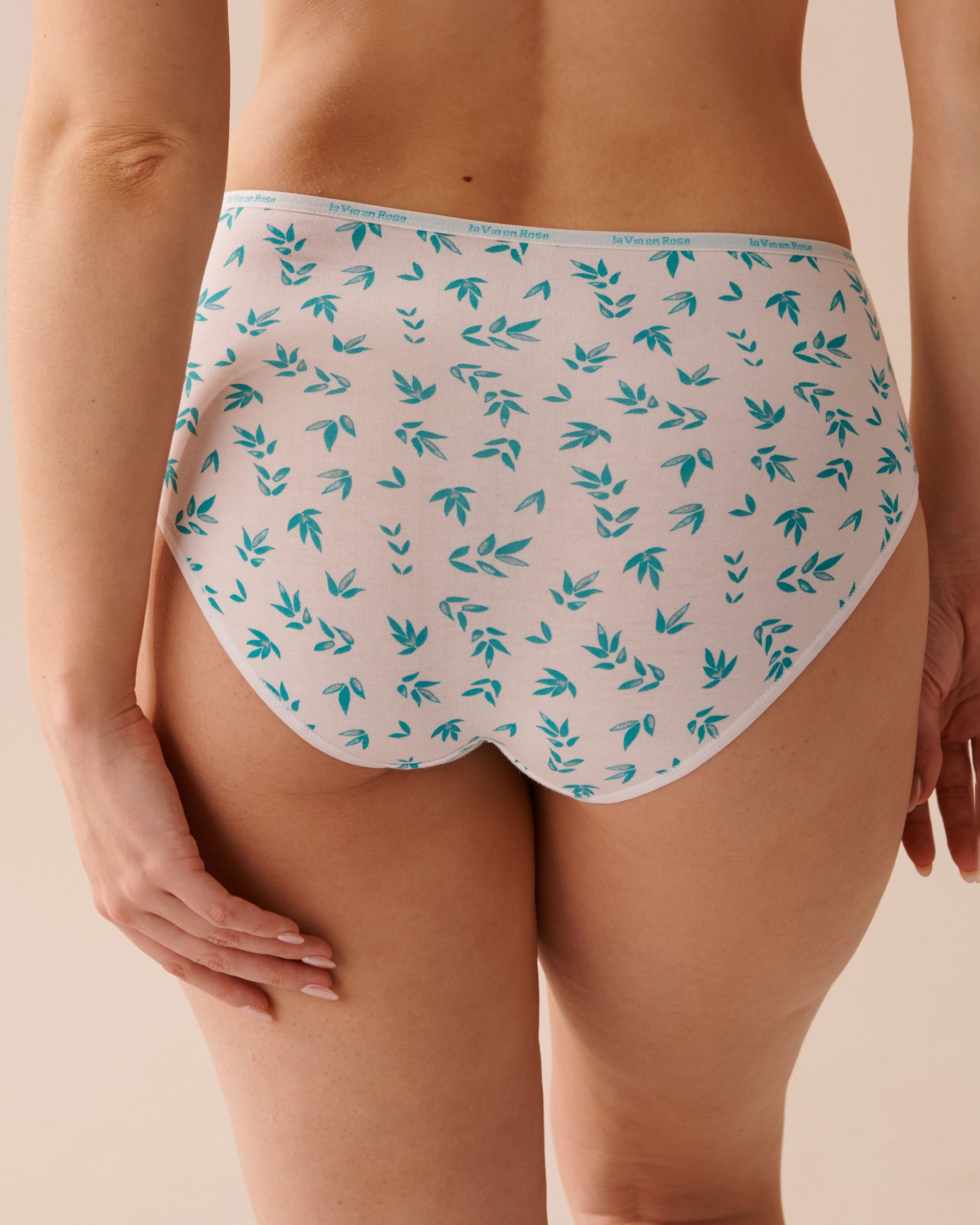 LA VIE EN ROSE Culotte bikini taille haute coton Feuilles marines 20100452 - View2