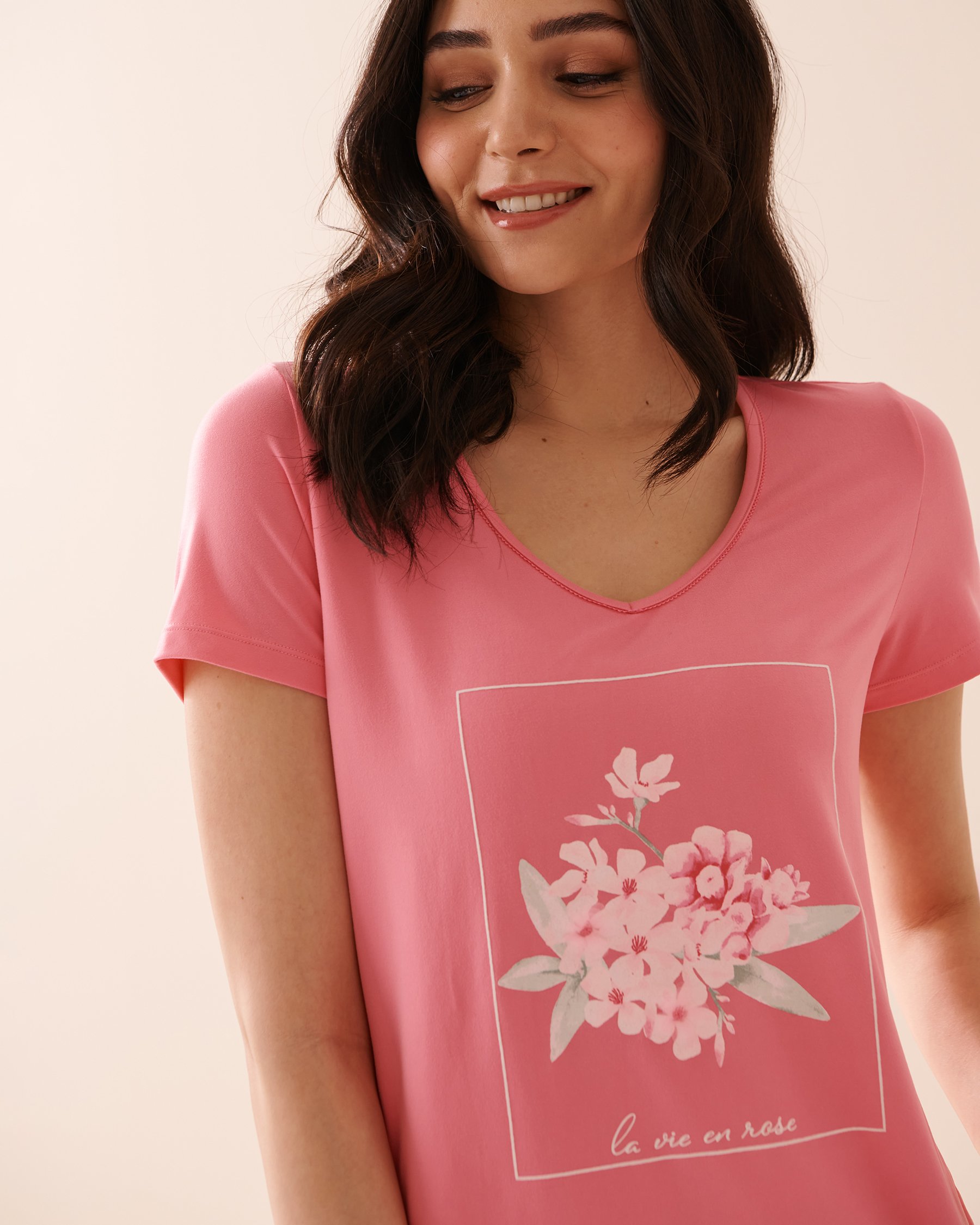 LA VIE EN ROSE Pink Floral Super Soft T-shirt Watermelon 40100575 - View3