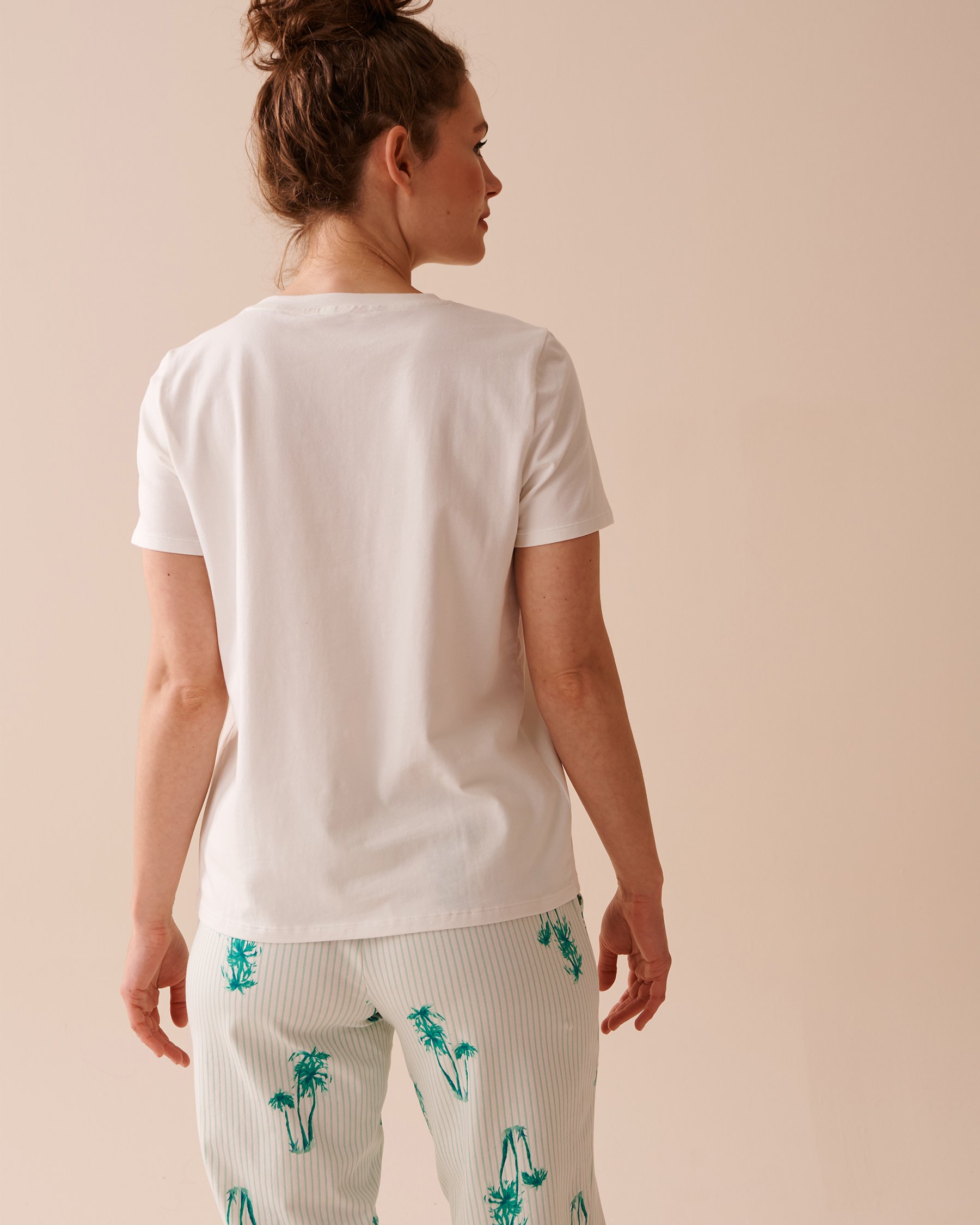 LA VIE EN ROSE Palm Tree Print Cotton Crew Neck T-shirt White 40100578 - View2