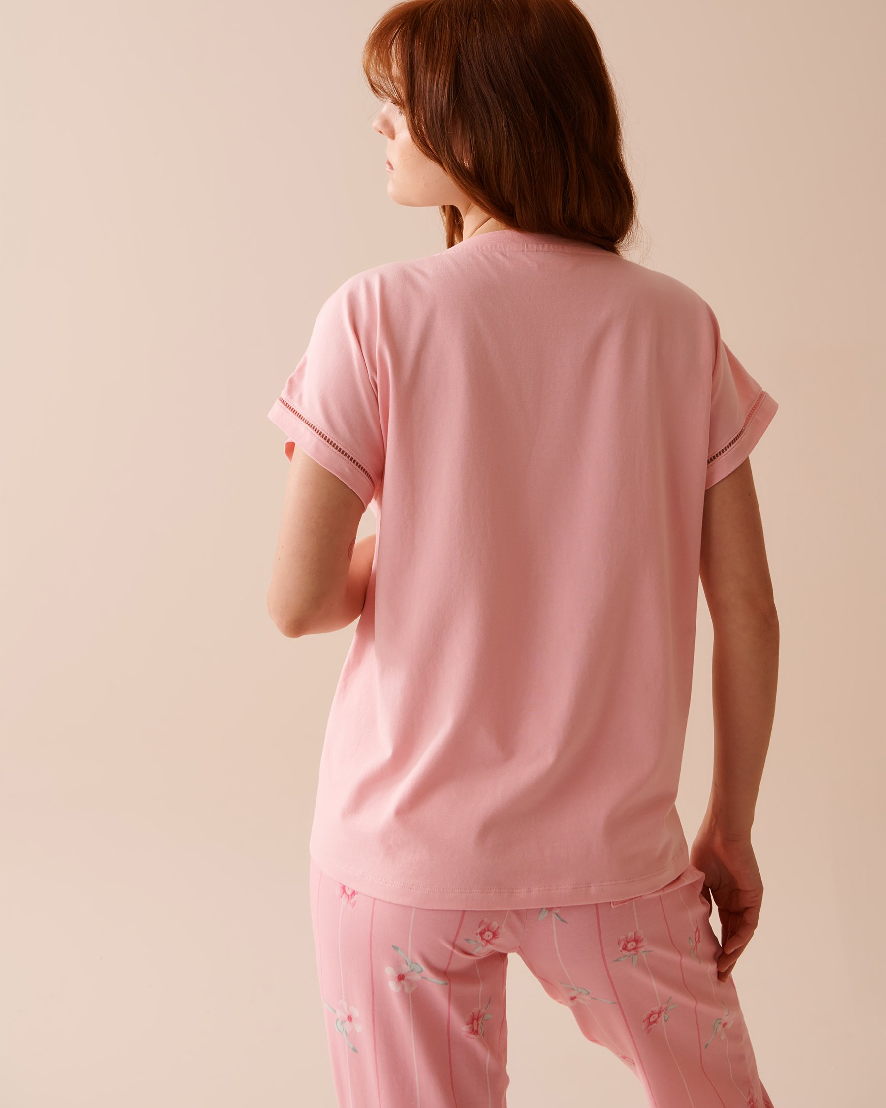LA VIE EN ROSE Cotton Cap-Sleeve T-shirt Candy Pink 40100581 - View2