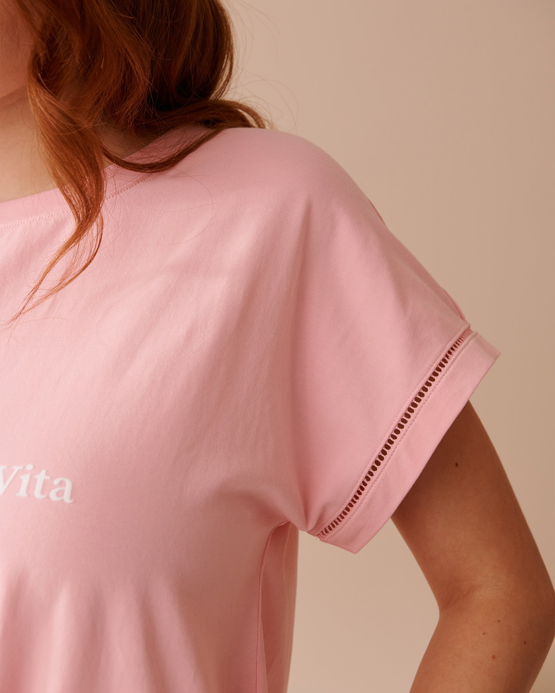 LA VIE EN ROSE Cotton Cap-Sleeve T-shirt Candy Pink 40100581 - View3