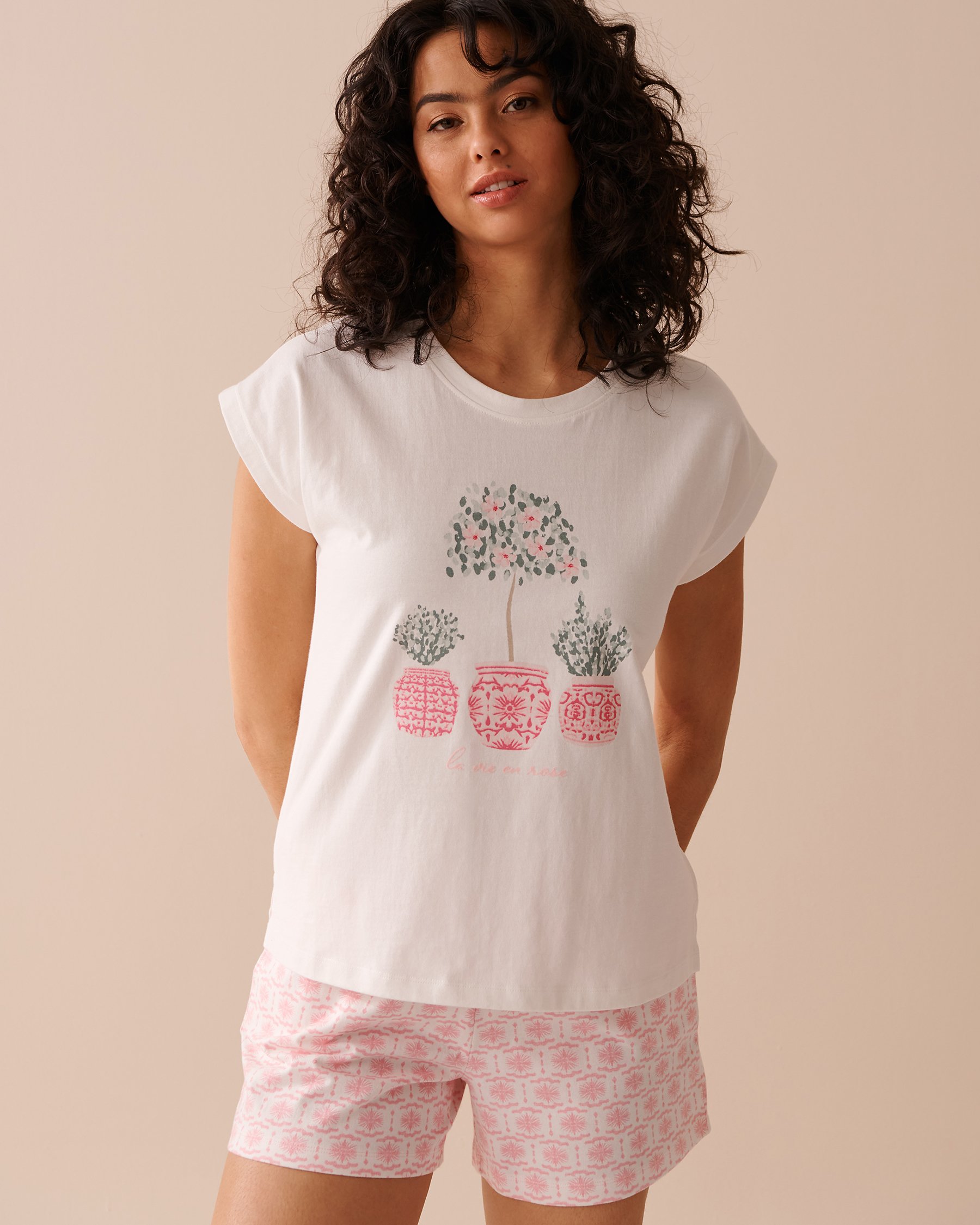 LA VIE EN ROSE Cotton Cap-Sleeve T-shirt White 40100585 - View1