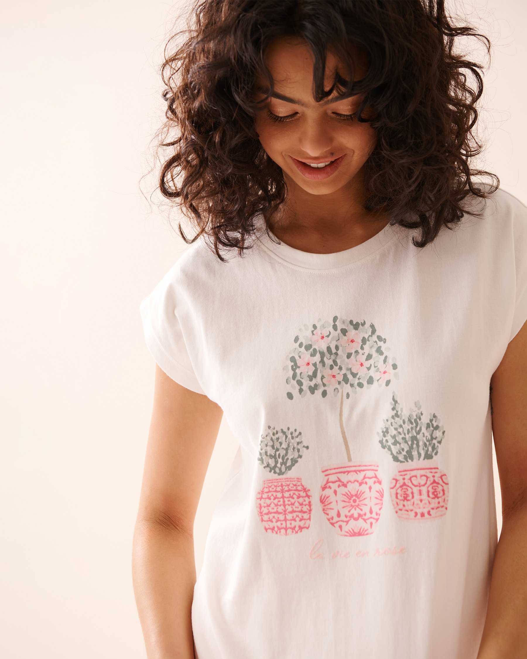 LA VIE EN ROSE Cotton Cap-Sleeve T-shirt White 40100585 - View3