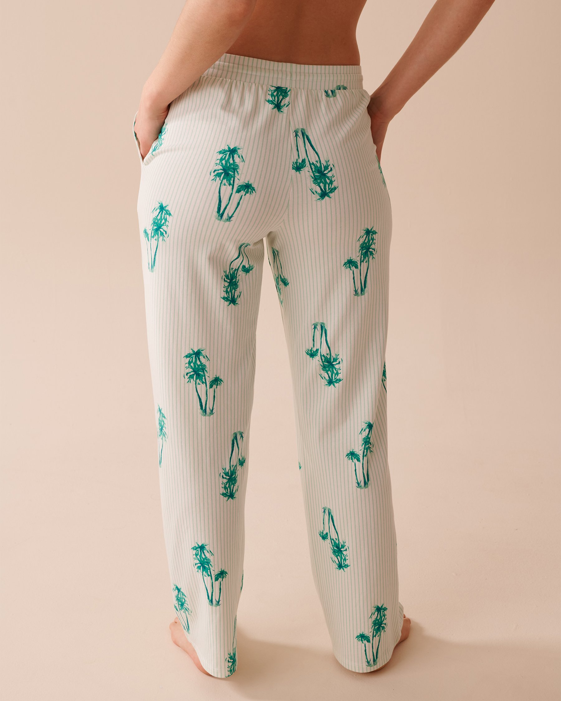 LA VIE EN ROSE Palm Tree Print Cotton Pajama Pants Palm Tree Stripes 40200570 - View2