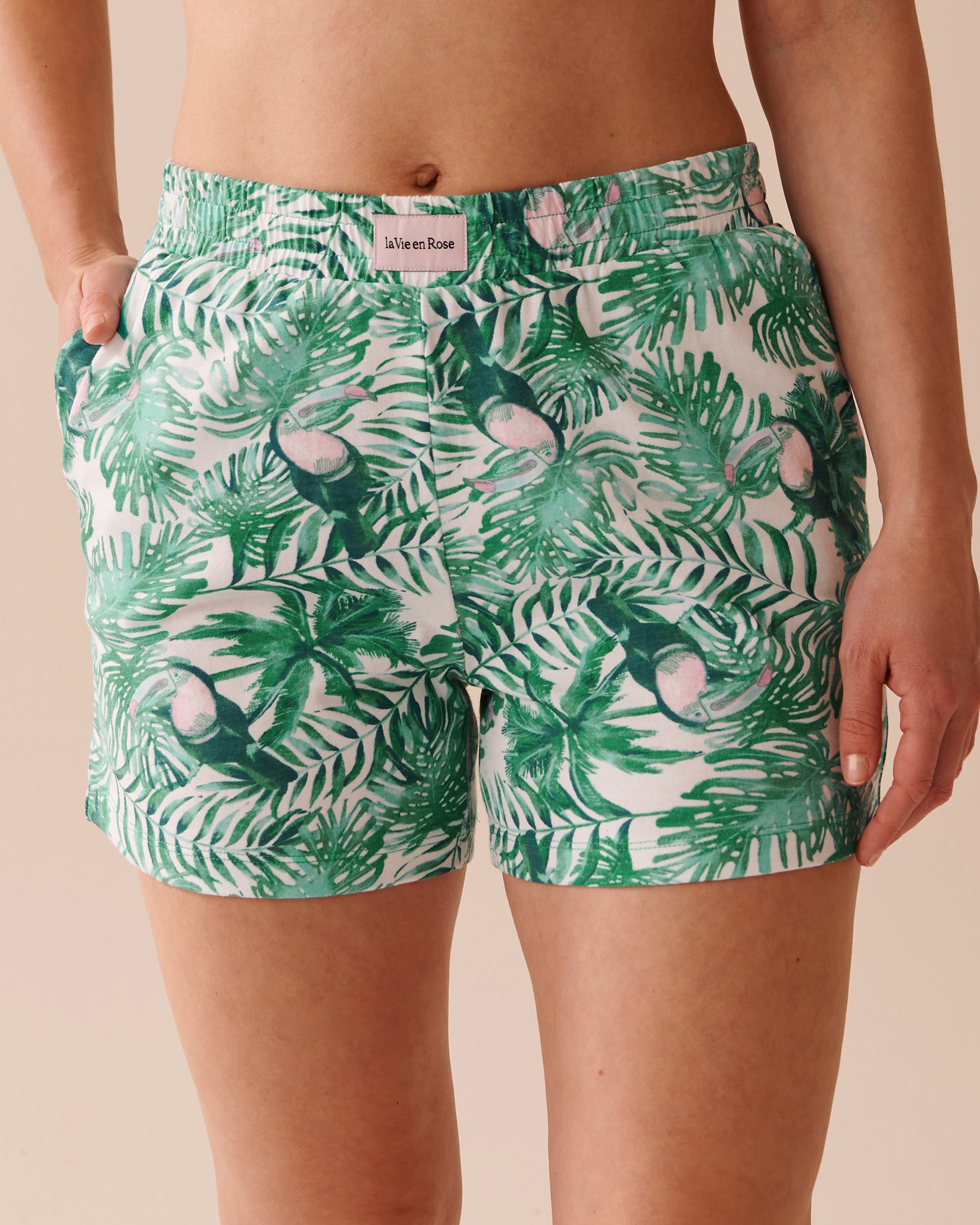 LA VIE EN ROSE Tropical Print Cotton Pajama Shorts Tropical Toucan 40200574 - View1