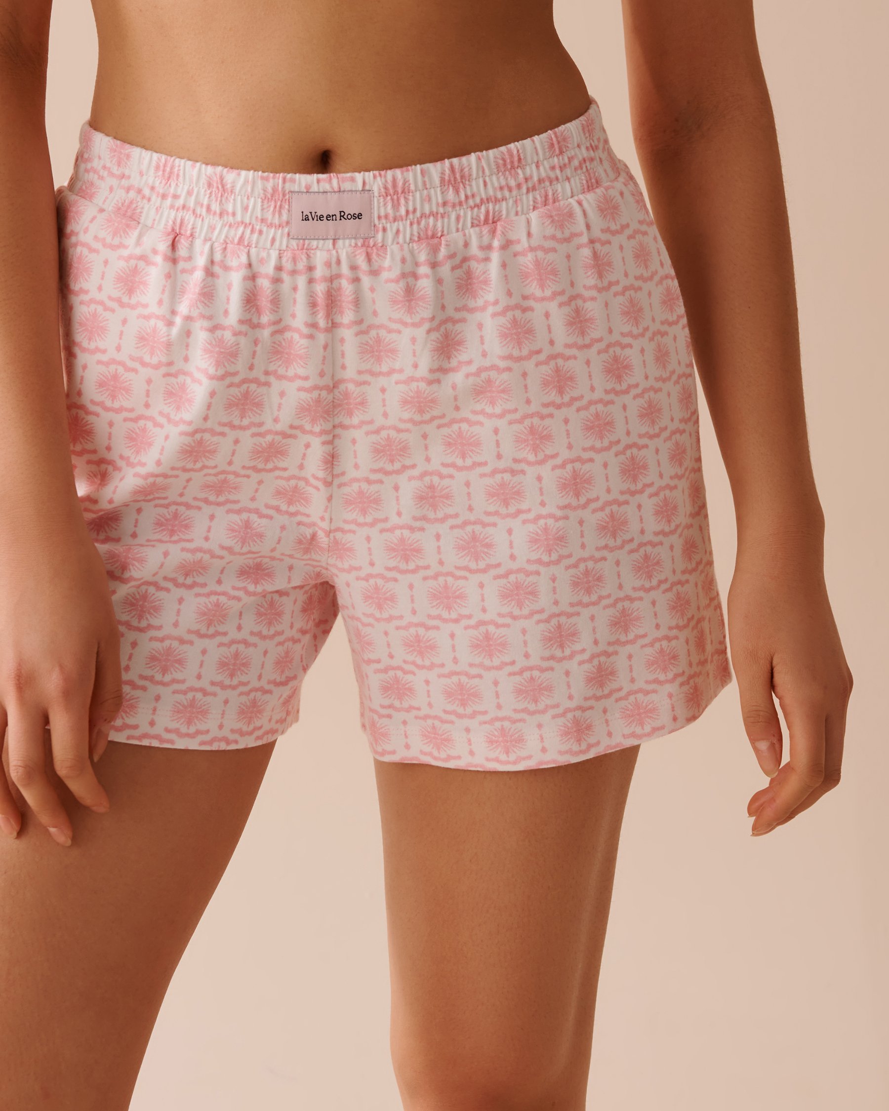 LA VIE EN ROSE Pink Geometric Print Cotton Pajama Shorts Candy Pink Geometric 40200574 - View3