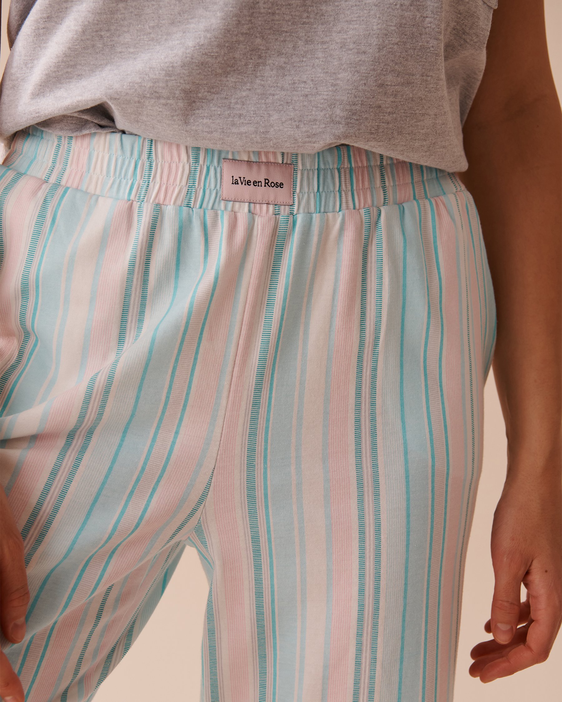 LA VIE EN ROSE Capri jambe droite en coton à rayures Rayures pastel 40200575 - View3