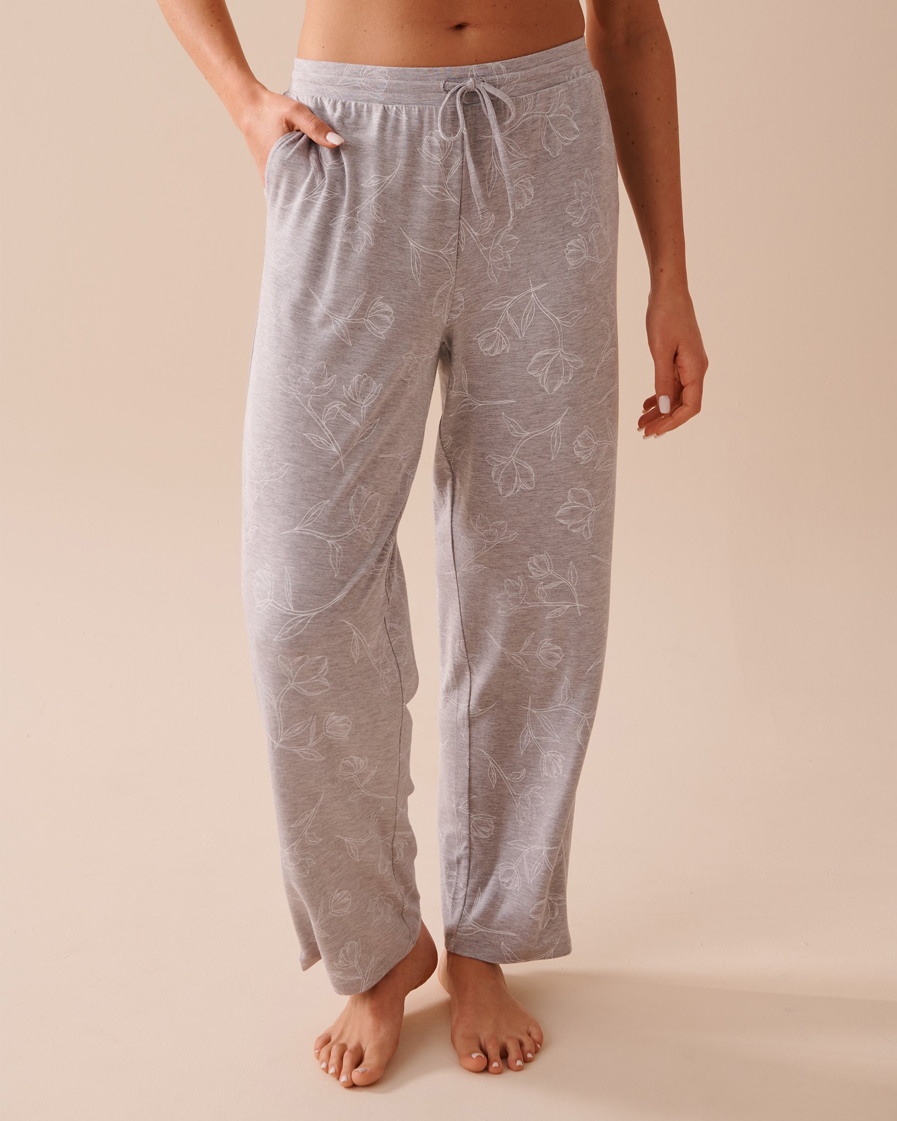 LA VIE EN ROSE Pantalon modal et bordure en dentelle Floral gris et blanc 40200579 - Voir1