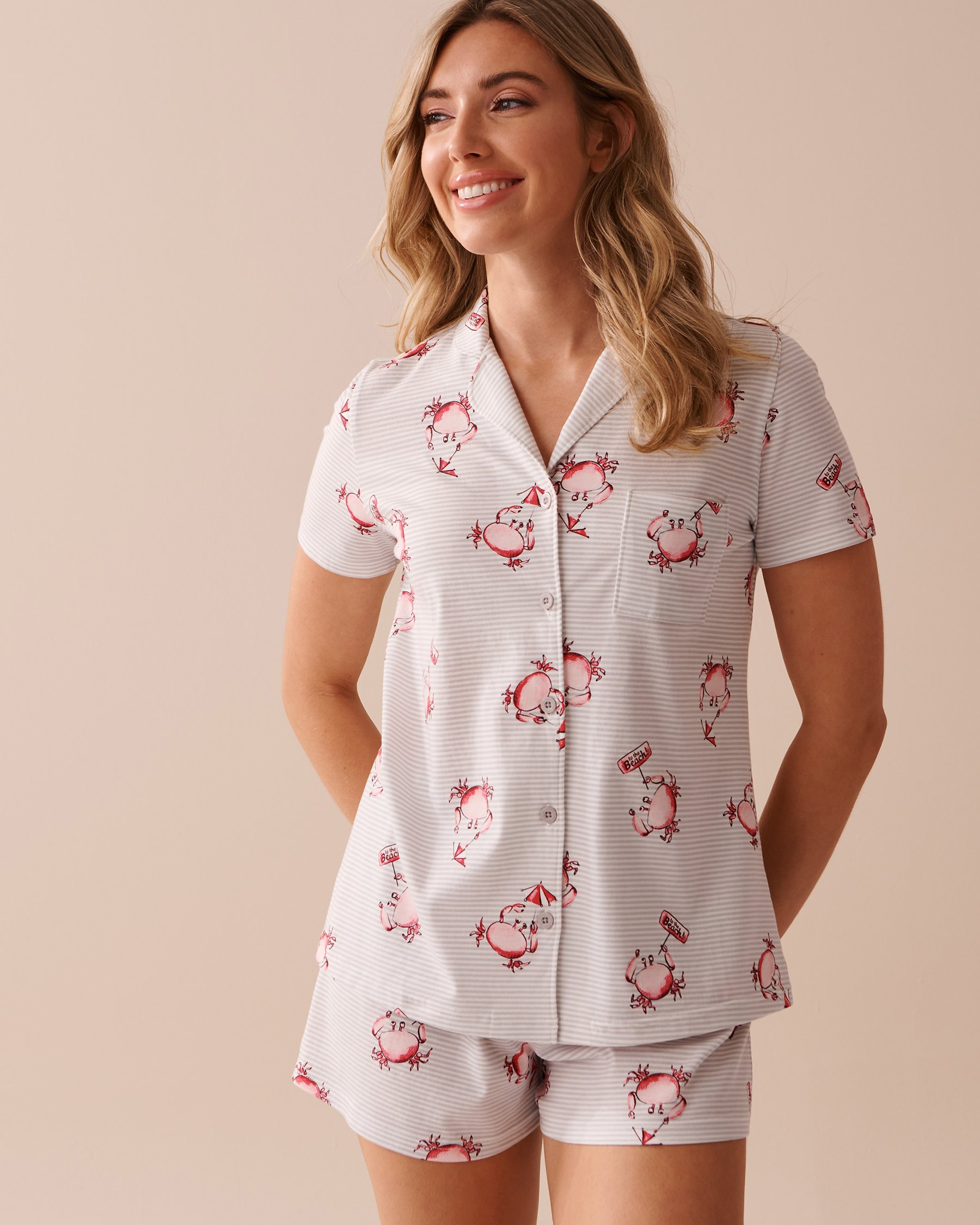 LA VIE EN ROSE Crab Print Shirt PJ Set Crab Stripes 40400066 - View1
