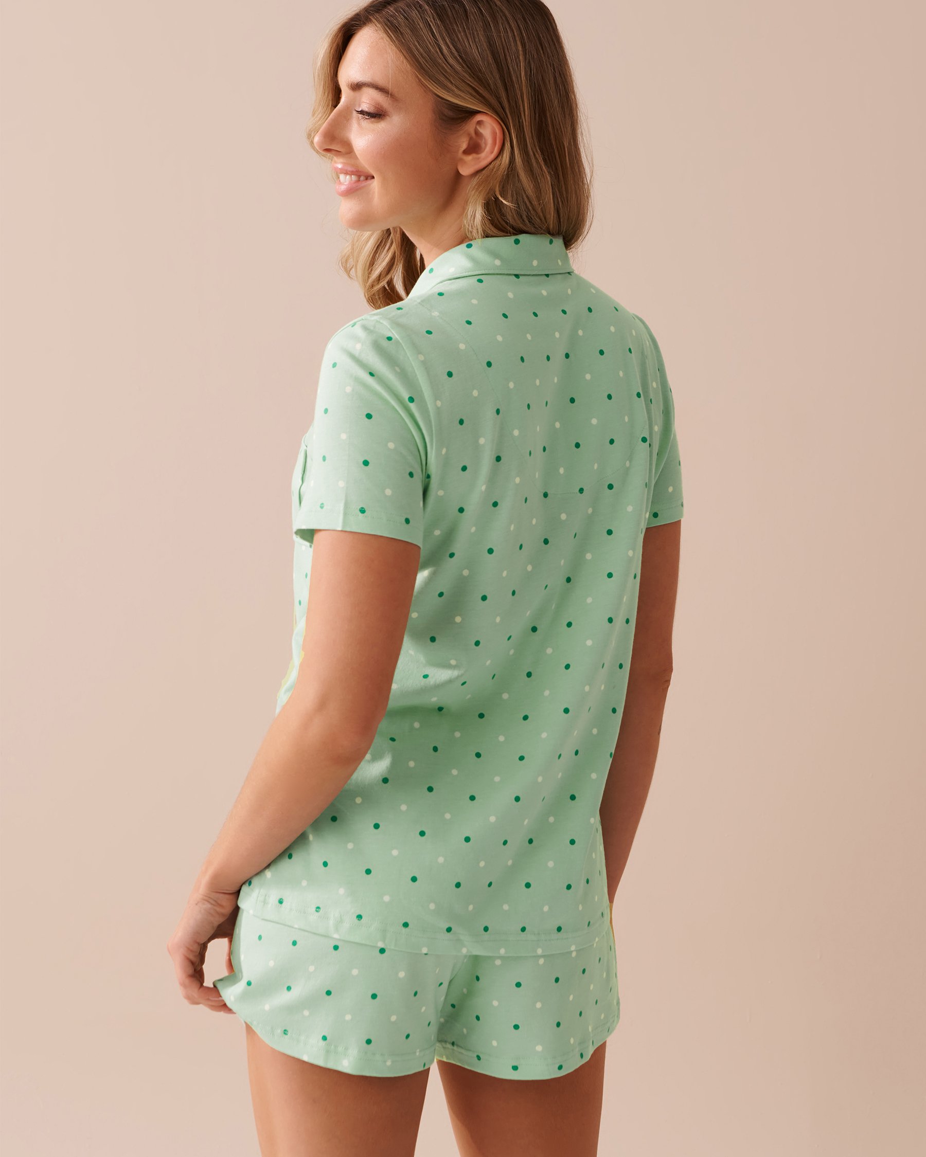 LA VIE EN ROSE Ensemble pyjama à imprimé à pois avec chemisier Petits pois pistache 40400066 - Voir2