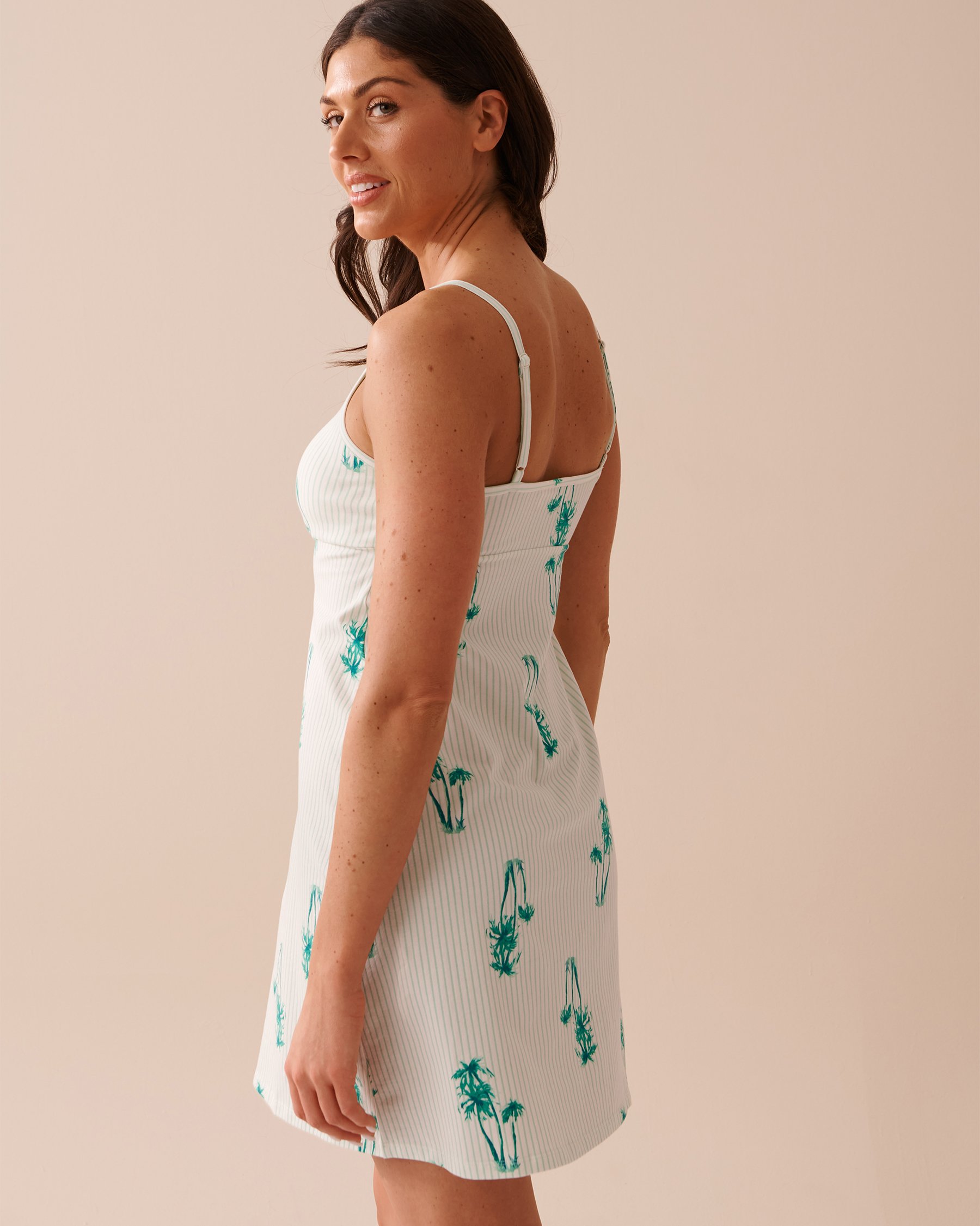 LA VIE EN ROSE Palm Tree Print Cotton Nightie Palm Tree Stripes 40500356 - View2