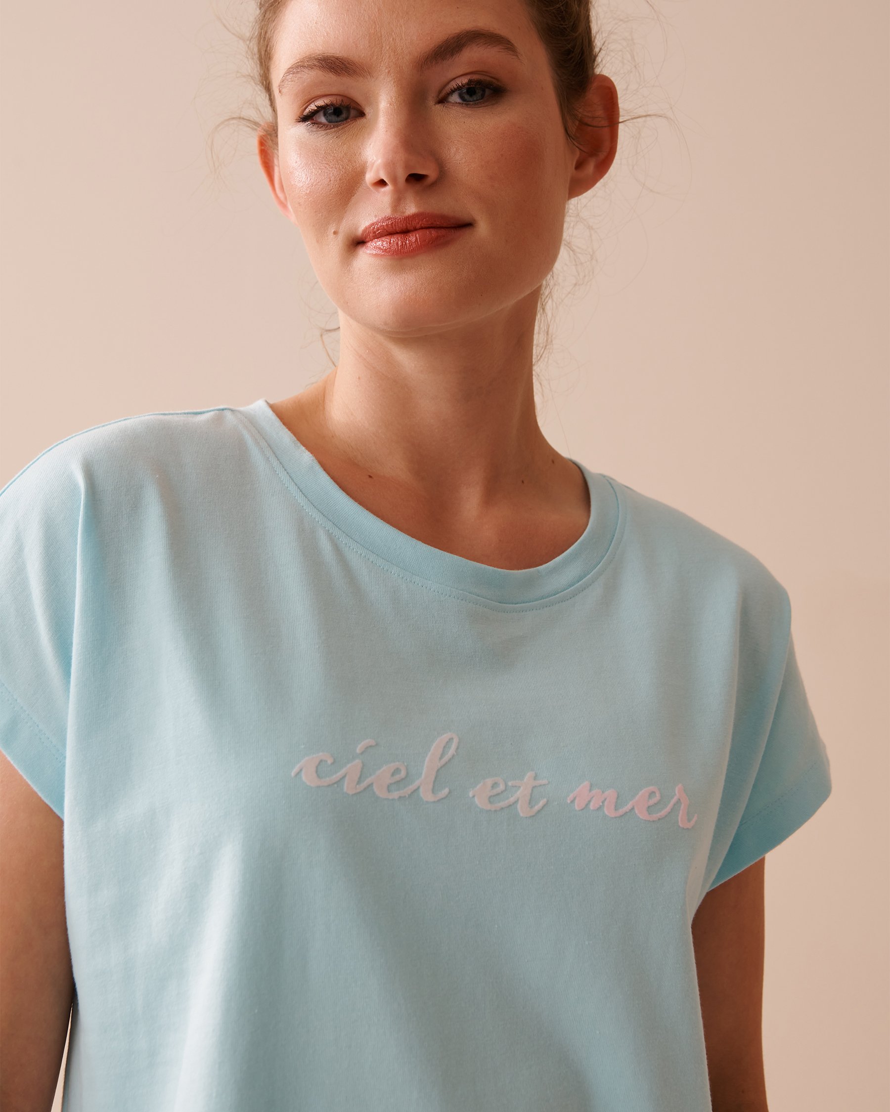 LA VIE EN ROSE Cotton Short Sleeve Sleepshirt Icy Blue 40500358 - View3