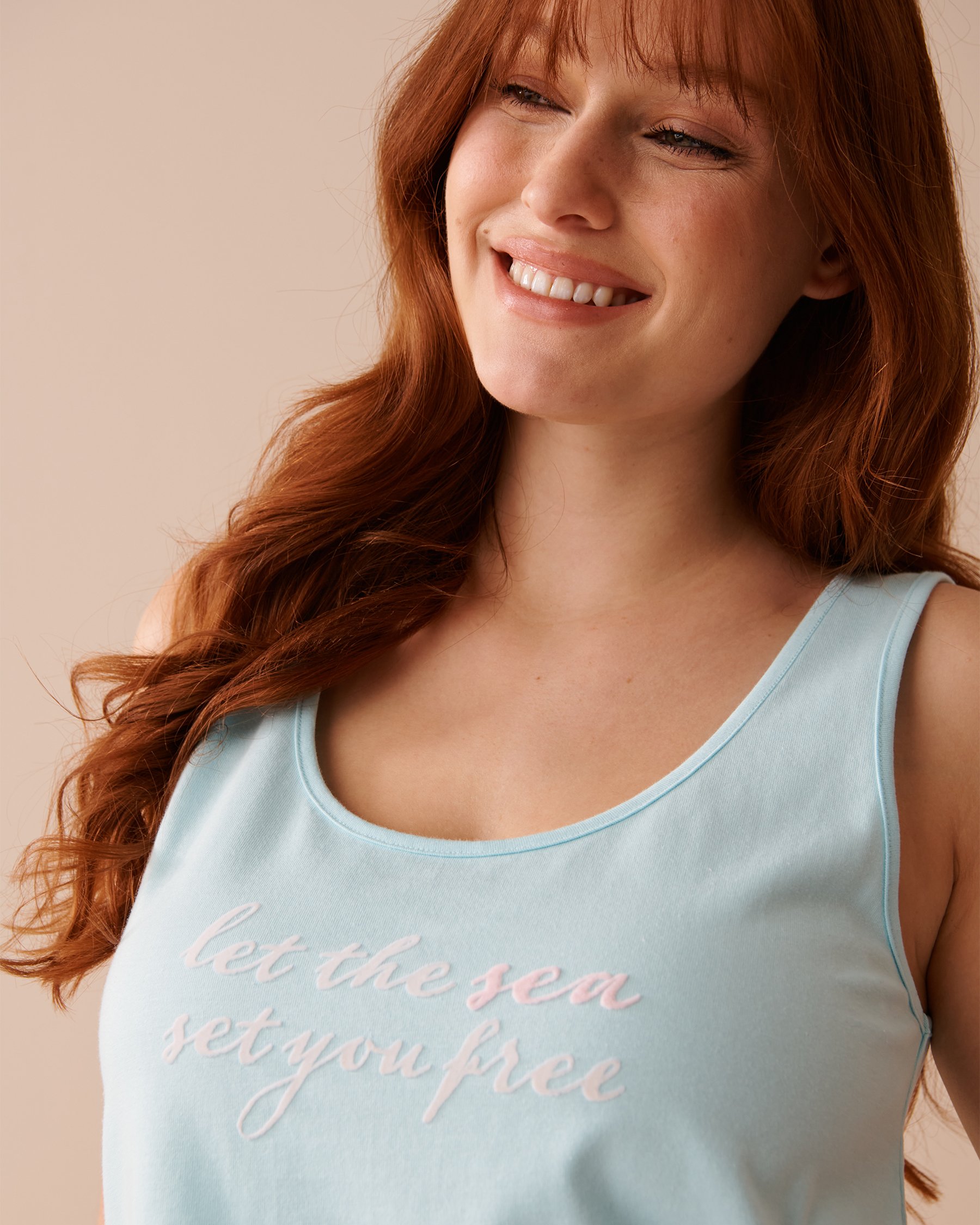LA VIE EN ROSE Camisole en coton Bleu glacé 40100583 - View3