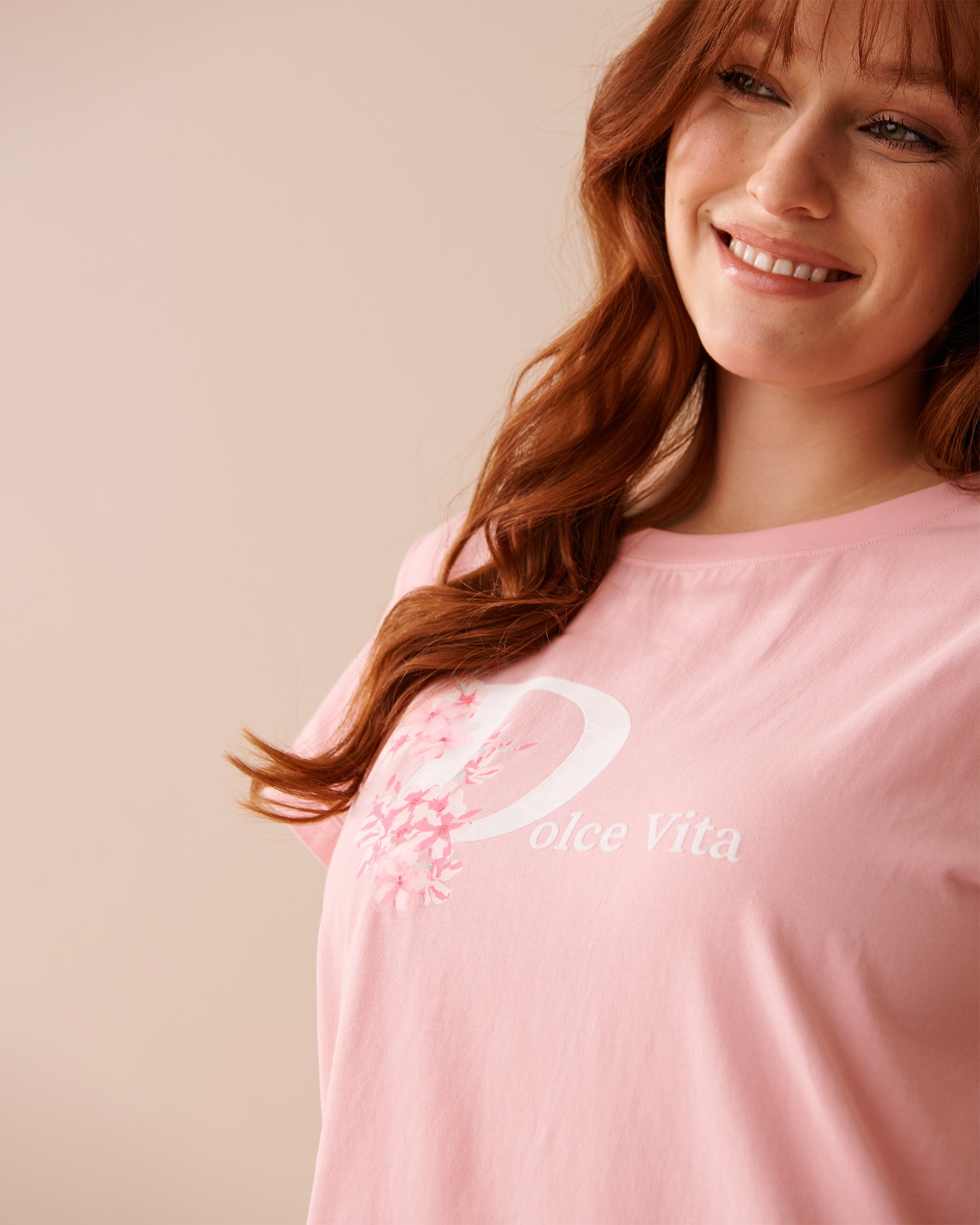 LA VIE EN ROSE Cotton Cap-Sleeve T-shirt Candy Pink 40100581 - View4