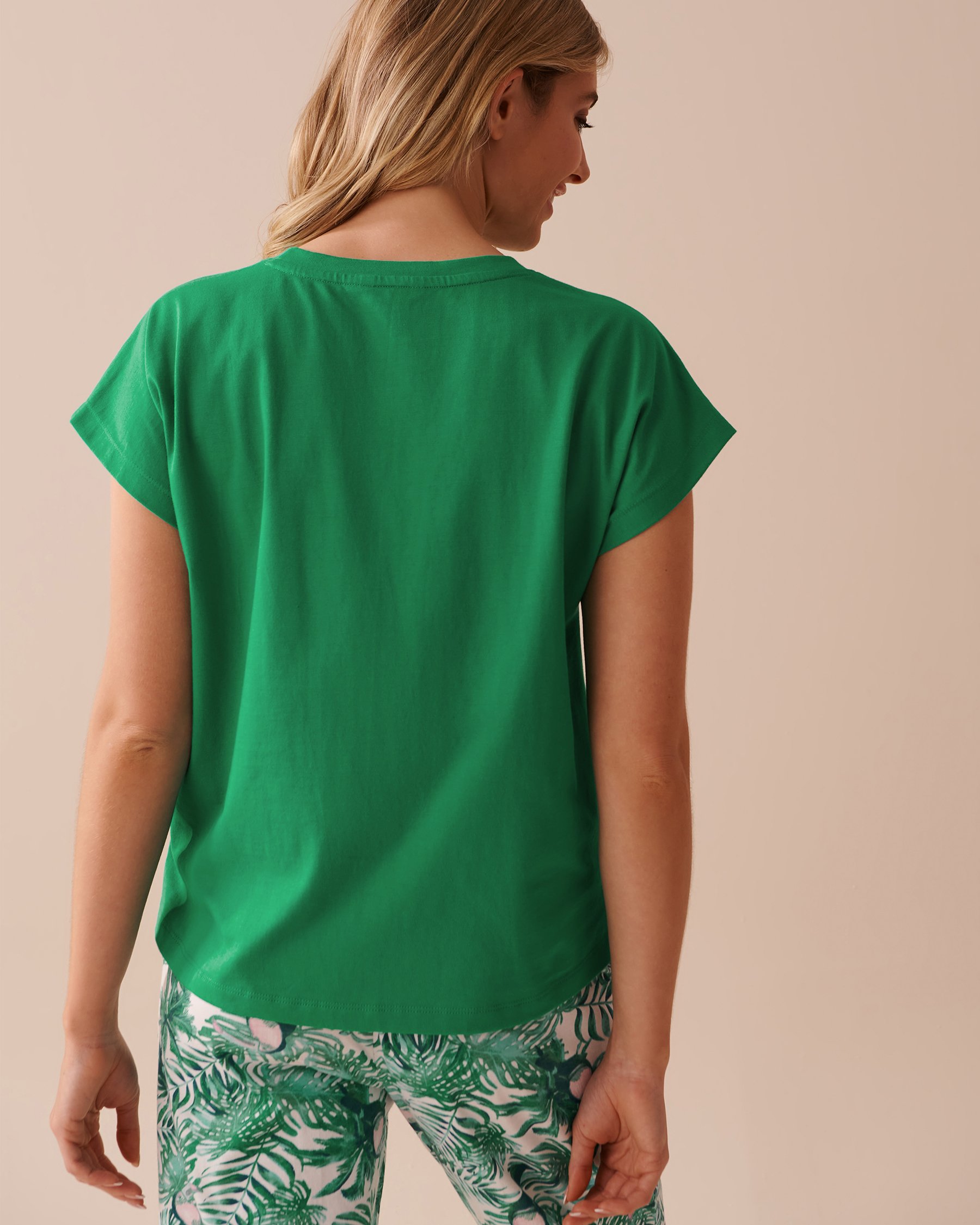 LA VIE EN ROSE Cotton Crew Neck T-shirt with Front Pocket Tropical Green 40100584 - View2