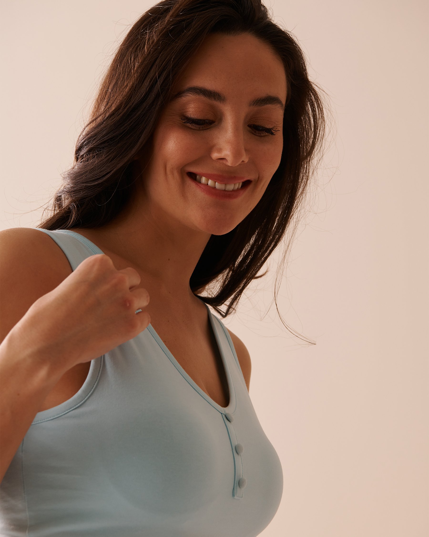 LA VIE EN ROSE Camisole courte en coton Bleu glacé 40100576 - View3