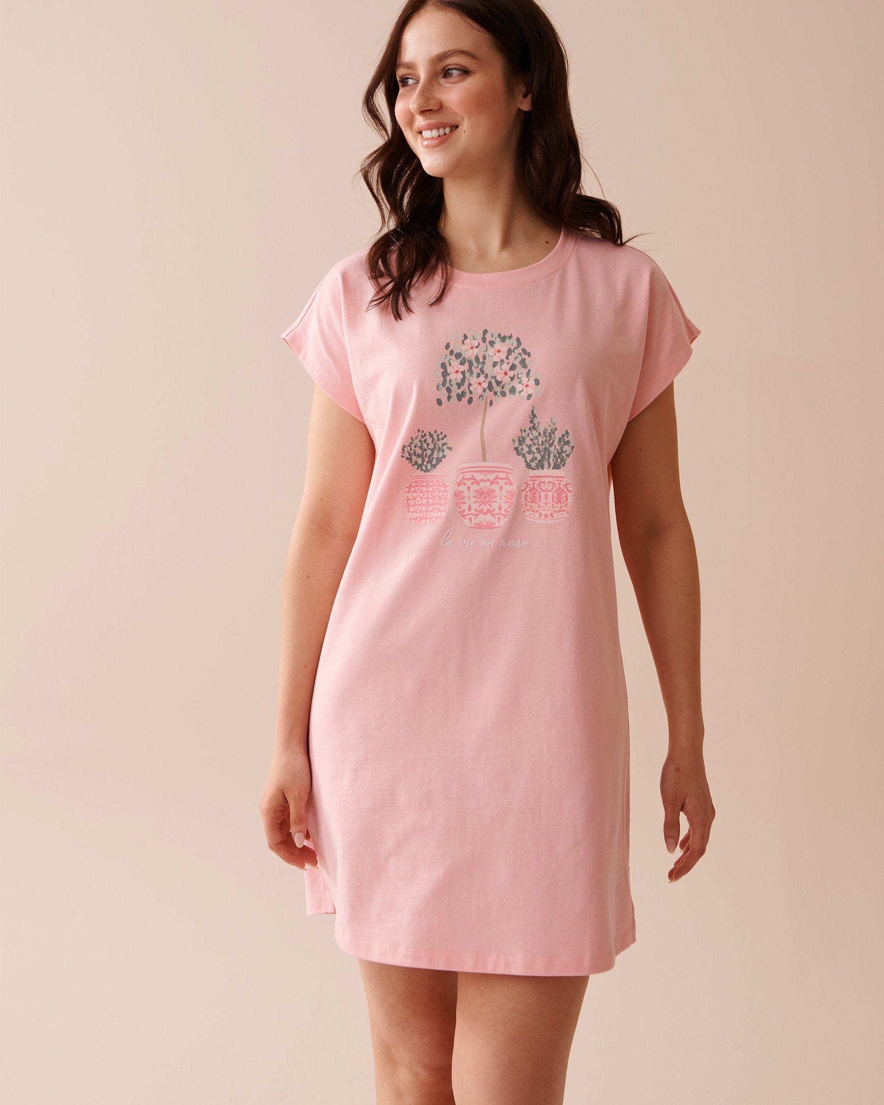 LA VIE EN ROSE Cotton Short Sleeve Sleepshirt Candy Pink 40500358 - View1