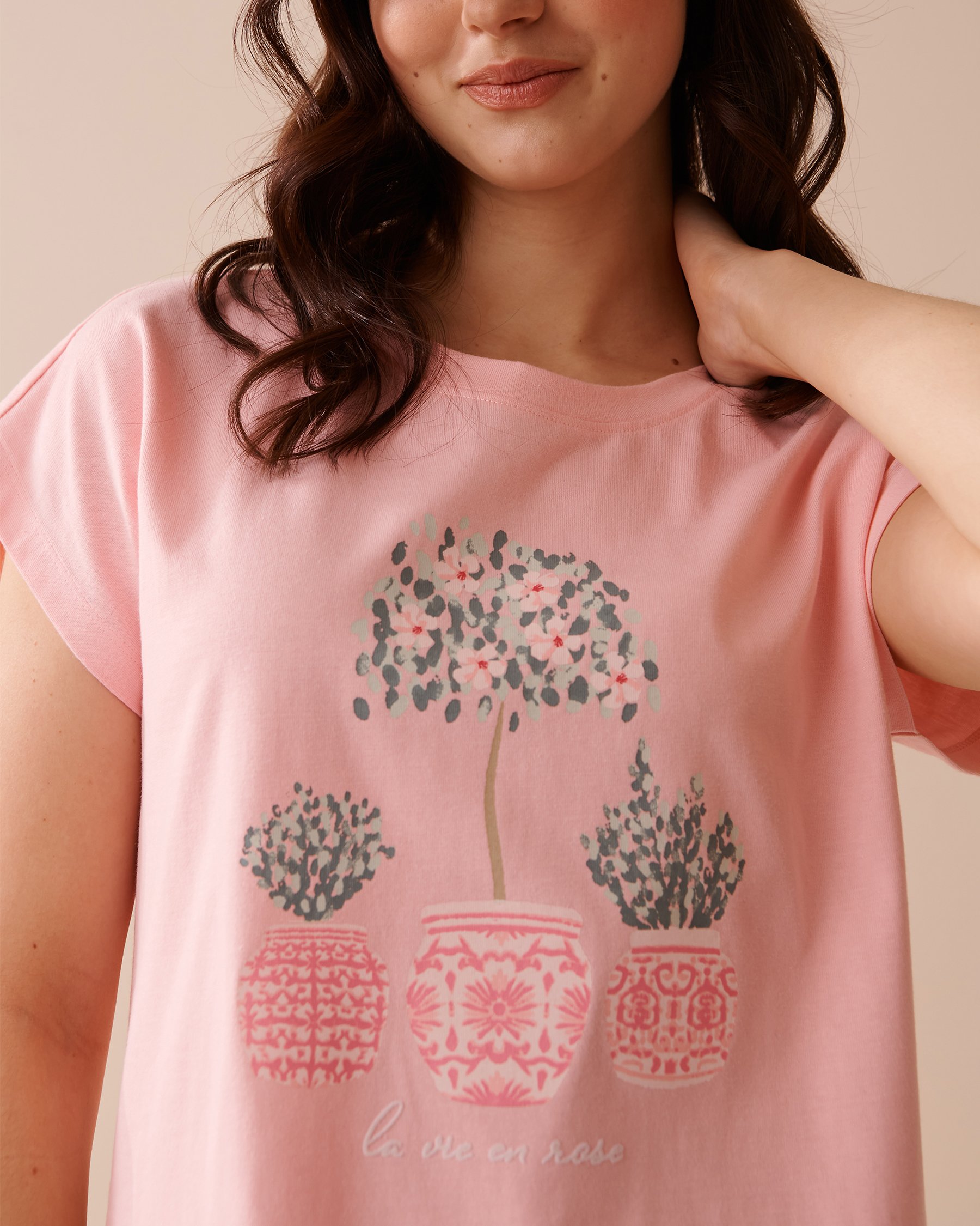 LA VIE EN ROSE Cotton Short Sleeve Sleepshirt Candy Pink 40500358 - View3