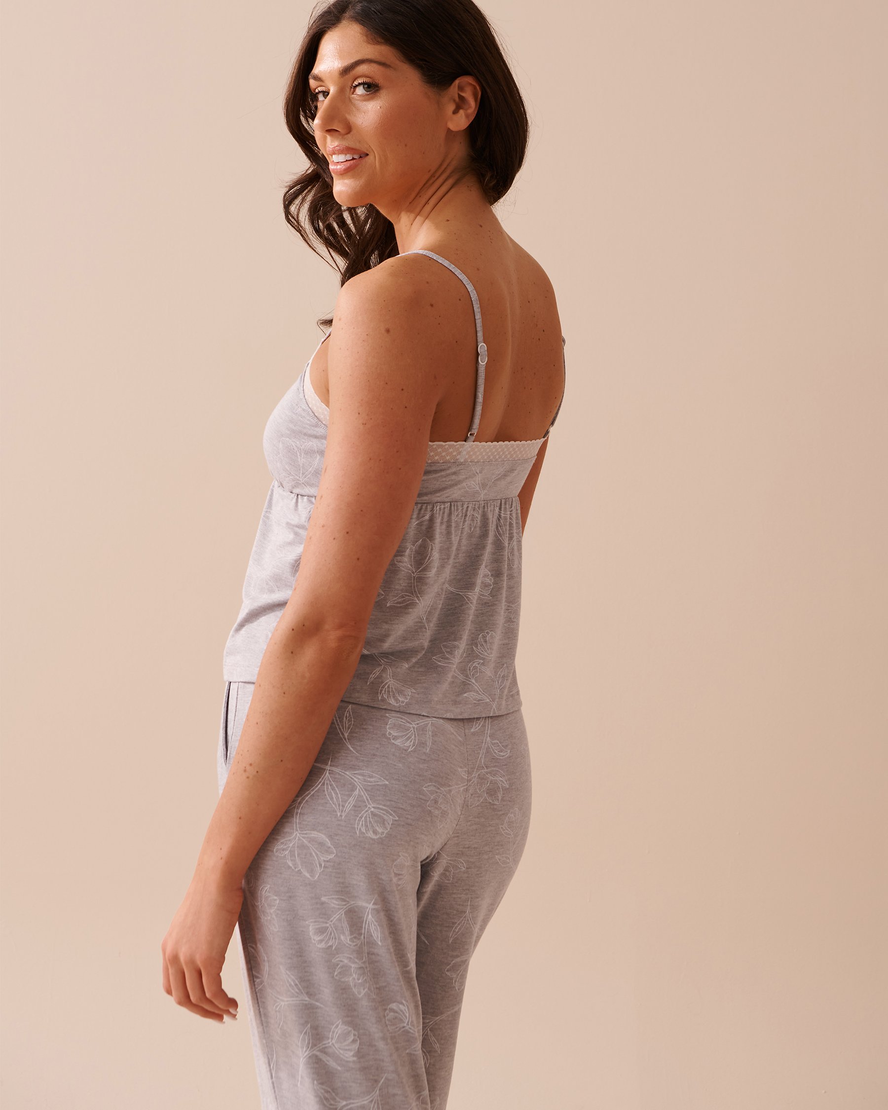 LA VIE EN ROSE Lace Trim Modal Cami Grey & White Floral 40100587 - View2