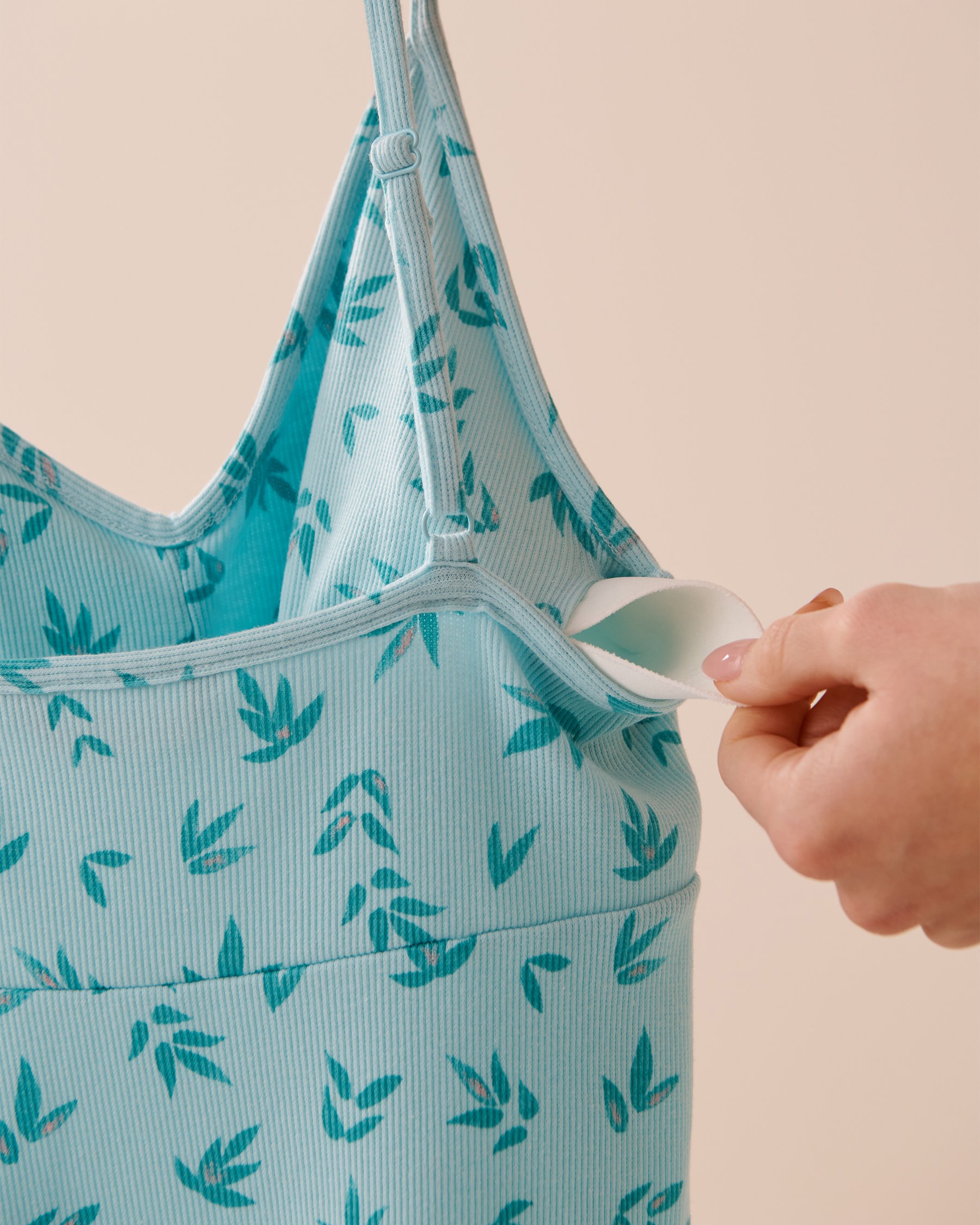 LA VIE EN ROSE Lettuce Edge Ribbed Nightie Sea Leaves 40500359 - View4