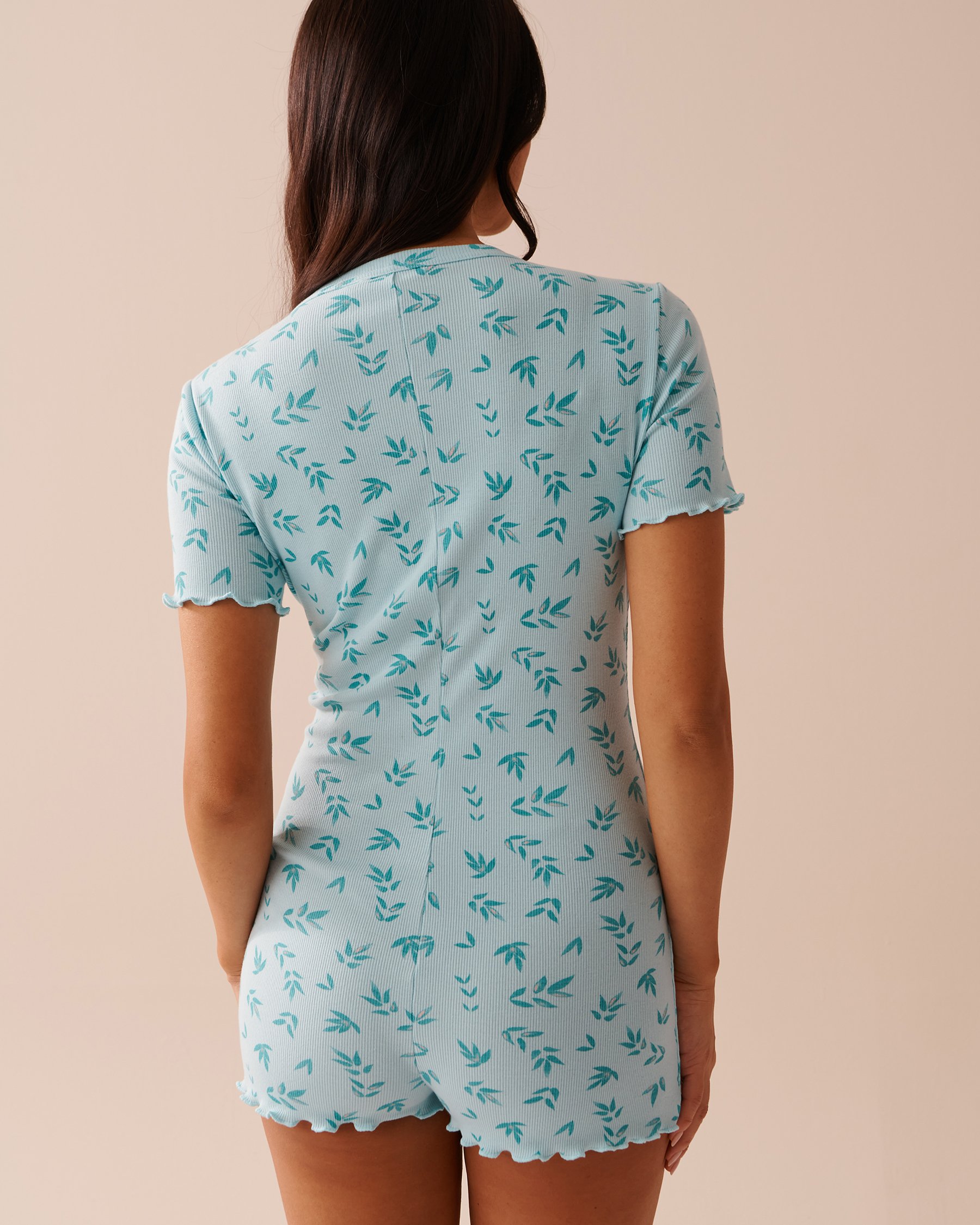 LA VIE EN ROSE Lettuce Edge Ribbed Romper Sea Leaves 40300045 - View2