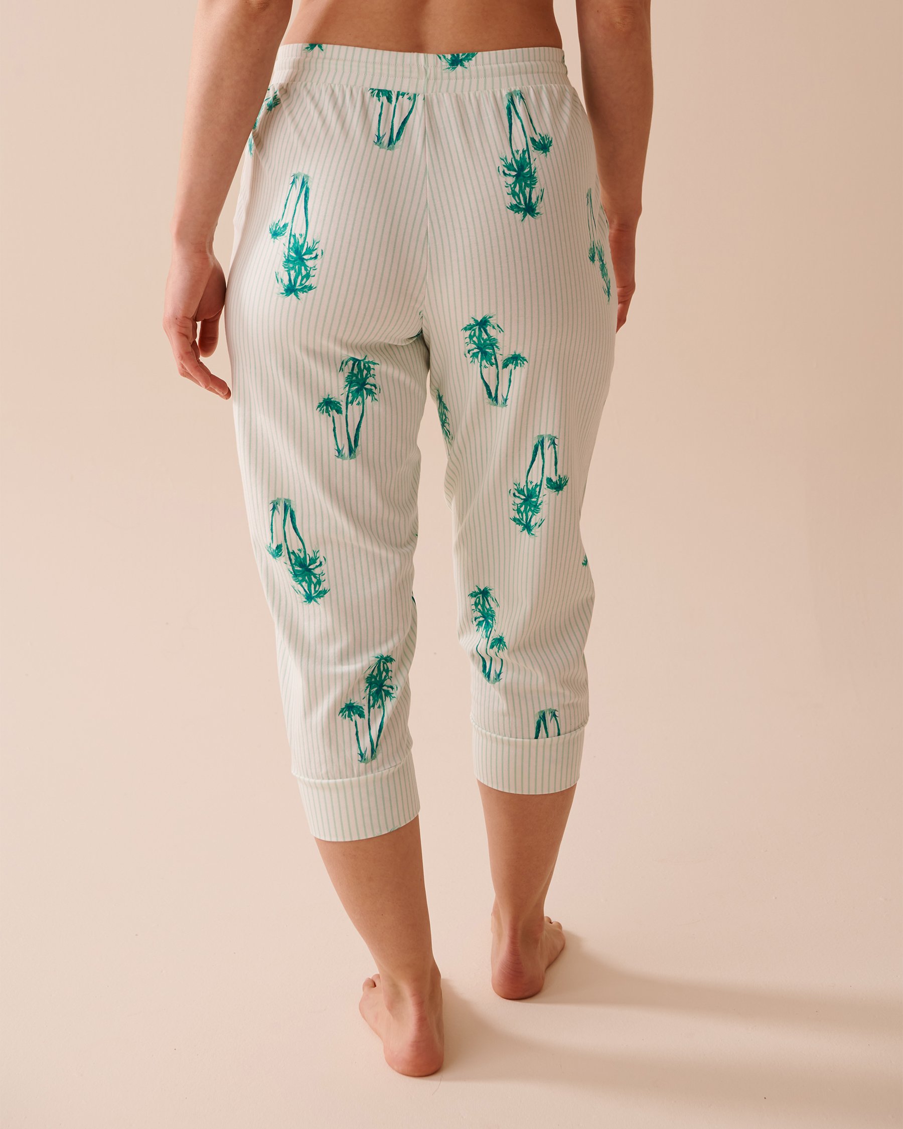 LA VIE EN ROSE Palm Tree Print Cotton Fitted Capris Palm Tree Stripes 40200569 - View2