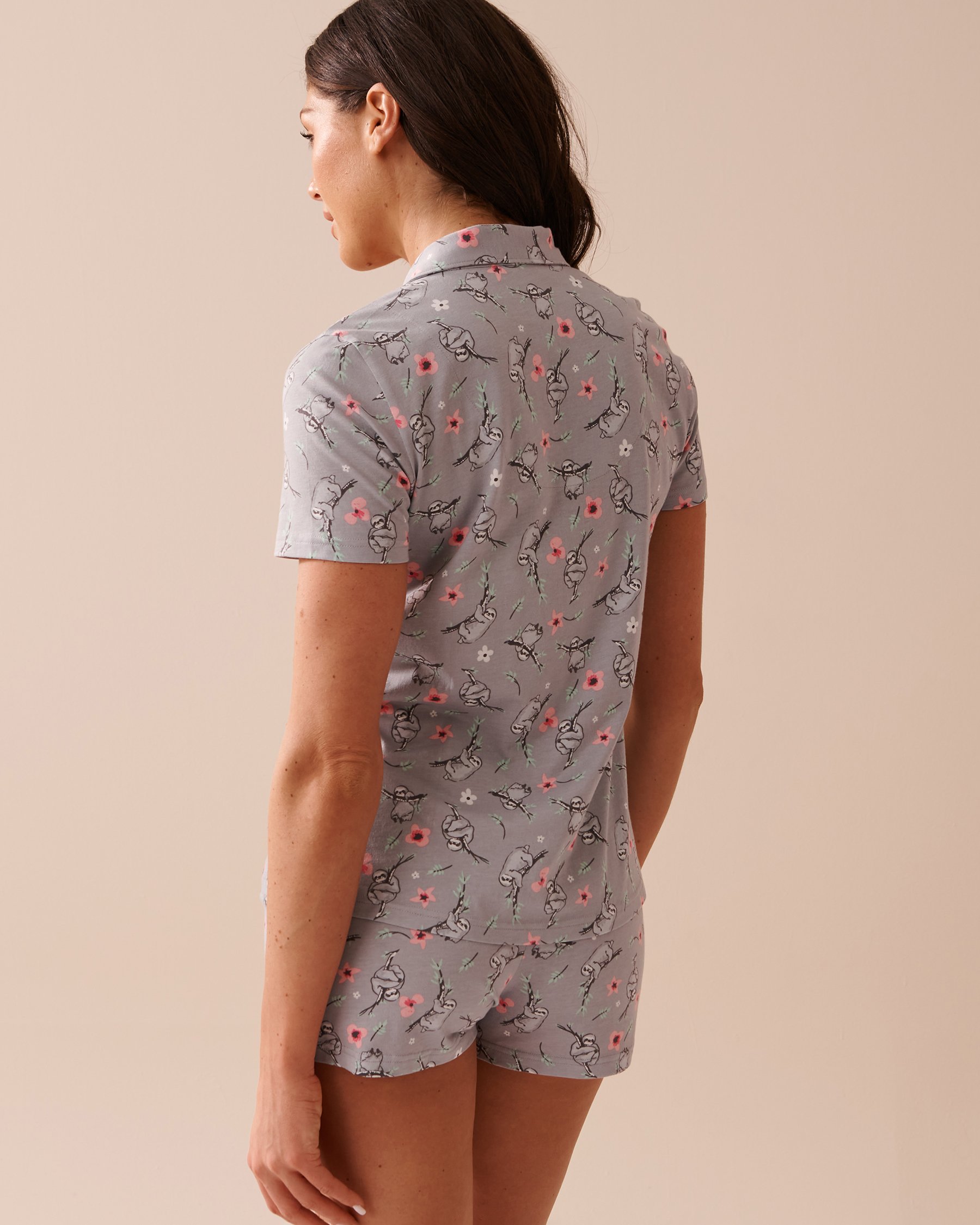 LA VIE EN ROSE Sloth Print Shirt PJ Set Grey/Sloths 40400066 - View2