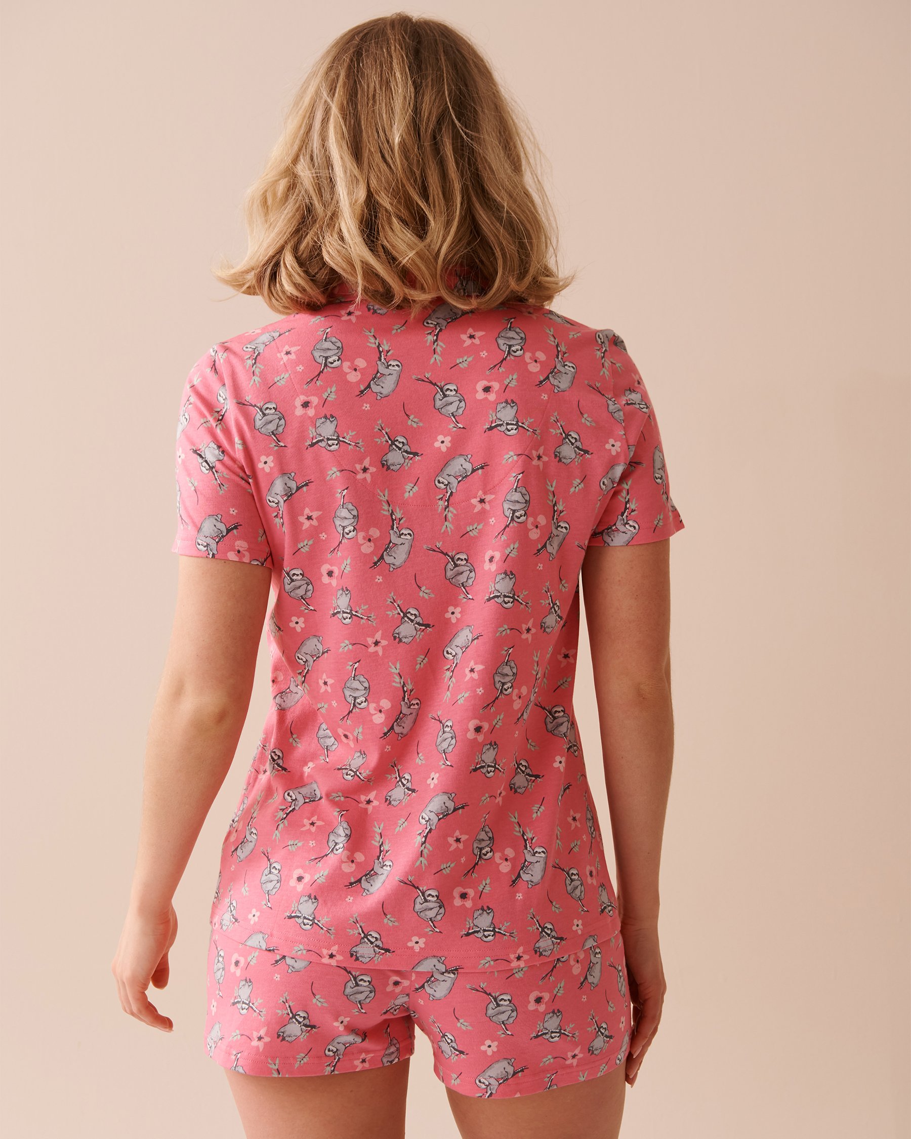 LA VIE EN ROSE Sloth Print Shirt PJ Set Watermelon/Sloths 40400066 - View2