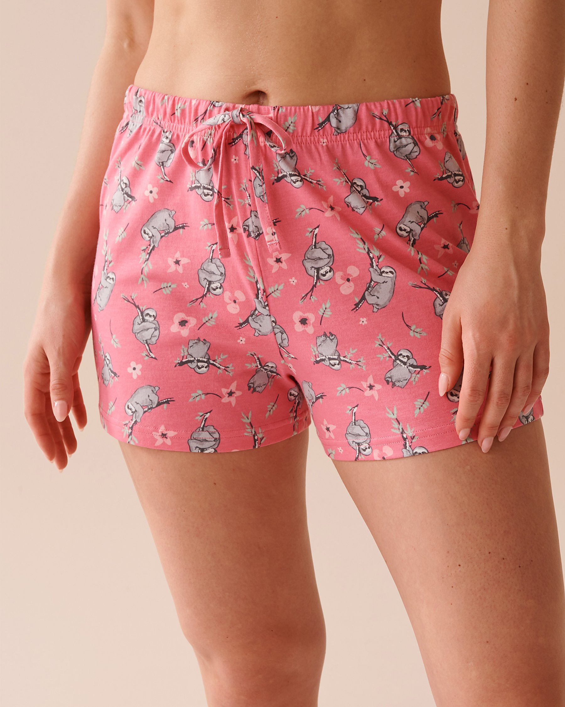 LA VIE EN ROSE Sloth Print Shirt PJ Set Watermelon/Sloths 40400066 - View4