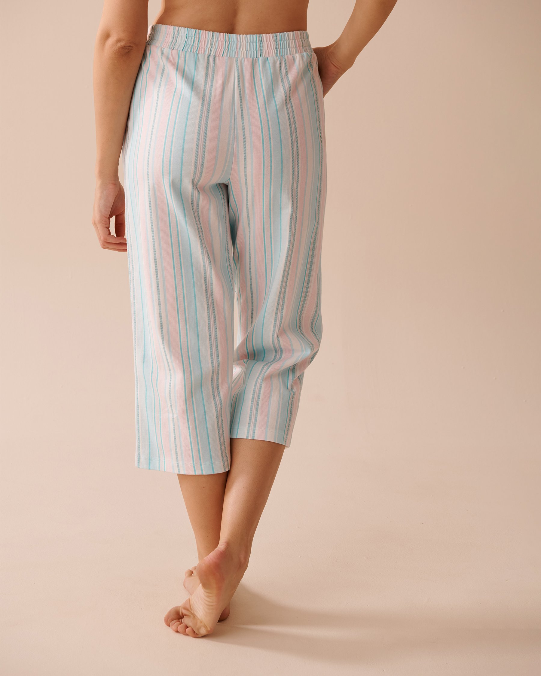 LA VIE EN ROSE Striped Cotton Straight Leg Capris Pastel Stripes 40200575 - View2