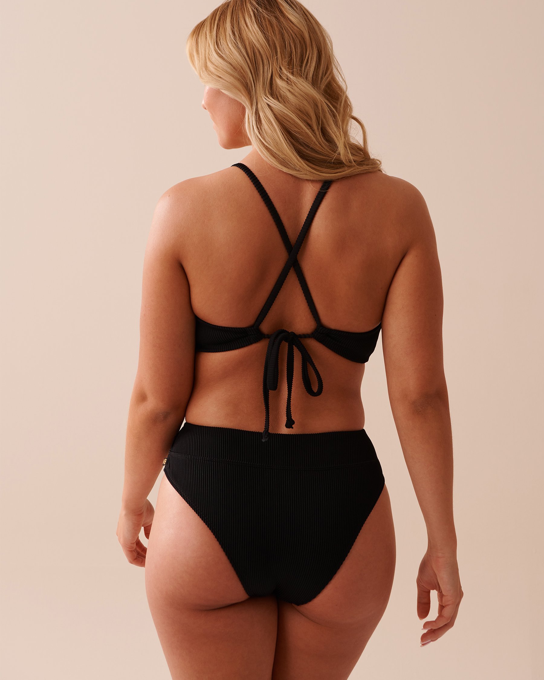 LA VIE EN ROSE AQUA TEXTURED Triangle Bikini Top Black 70100610 - View2