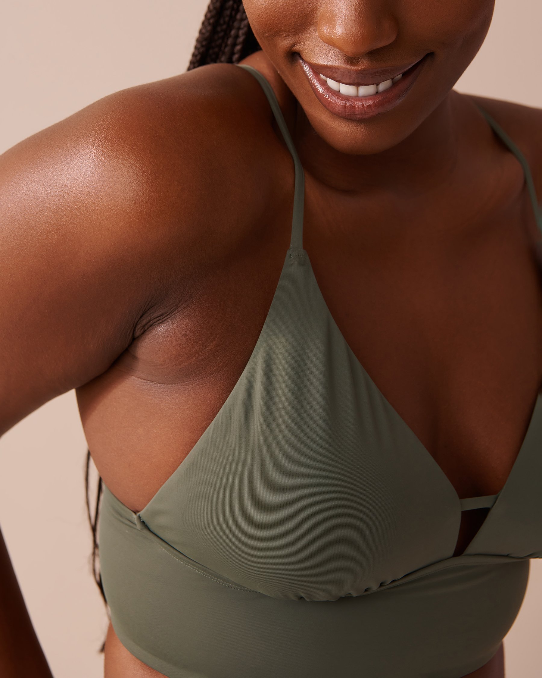 LA VIE EN ROSE AQUA KHAKI Long Triangle Bikini Top Khaki 70100601 - View2