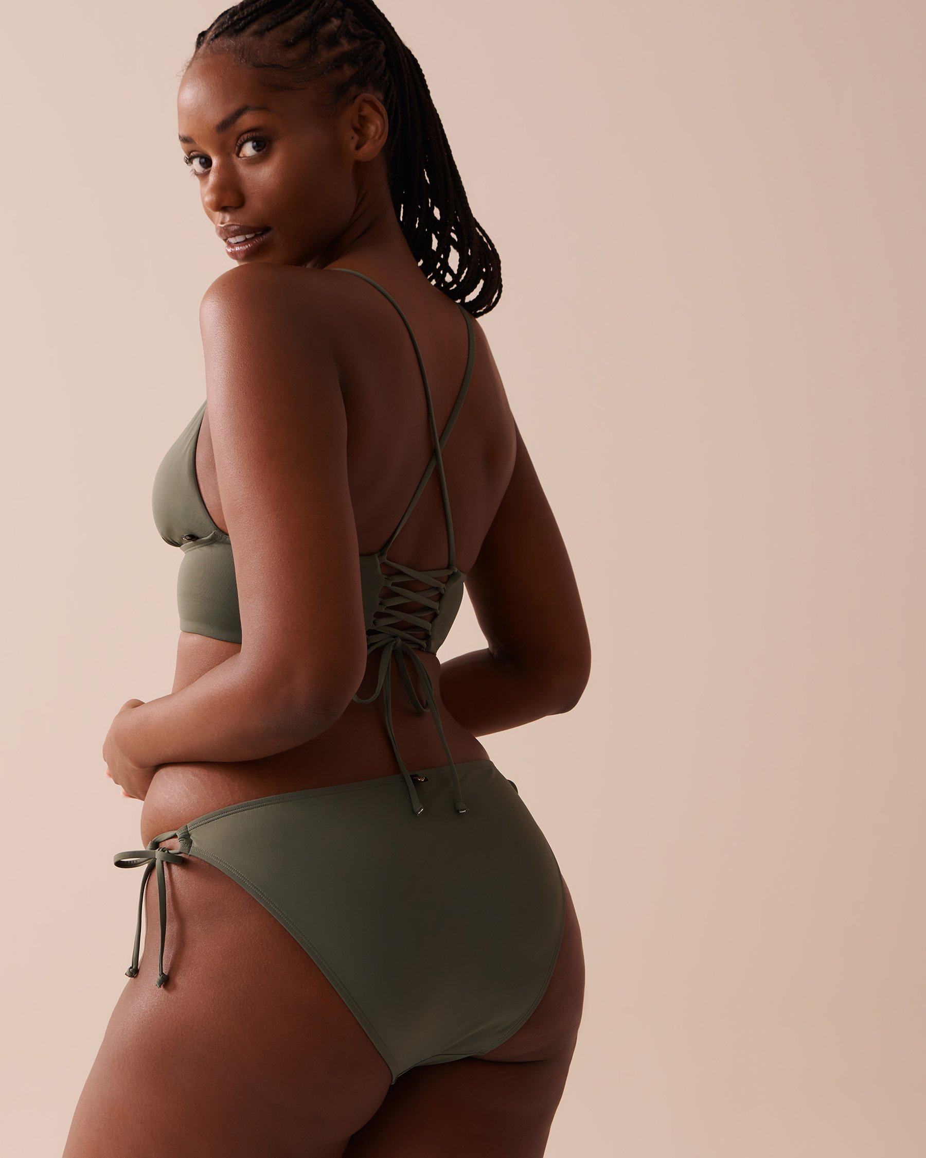 LA VIE EN ROSE AQUA KHAKI Long Triangle Bikini Top Khaki 70100601 - View3