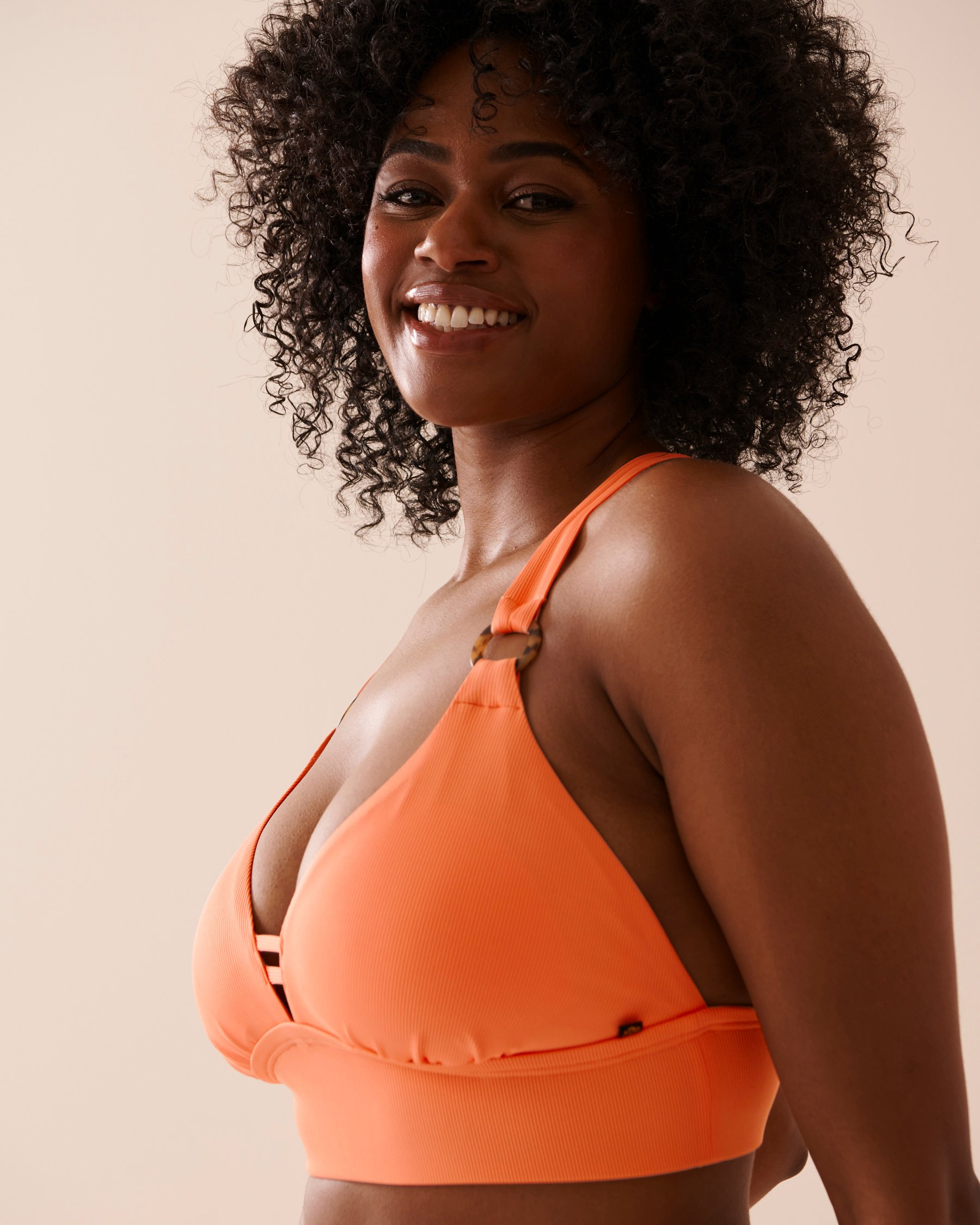 LA VIE EN ROSE AQUA PAPAYA Recycled Fibers D Cup Long Triangle Bikini Top Papaya 70200127 - View4