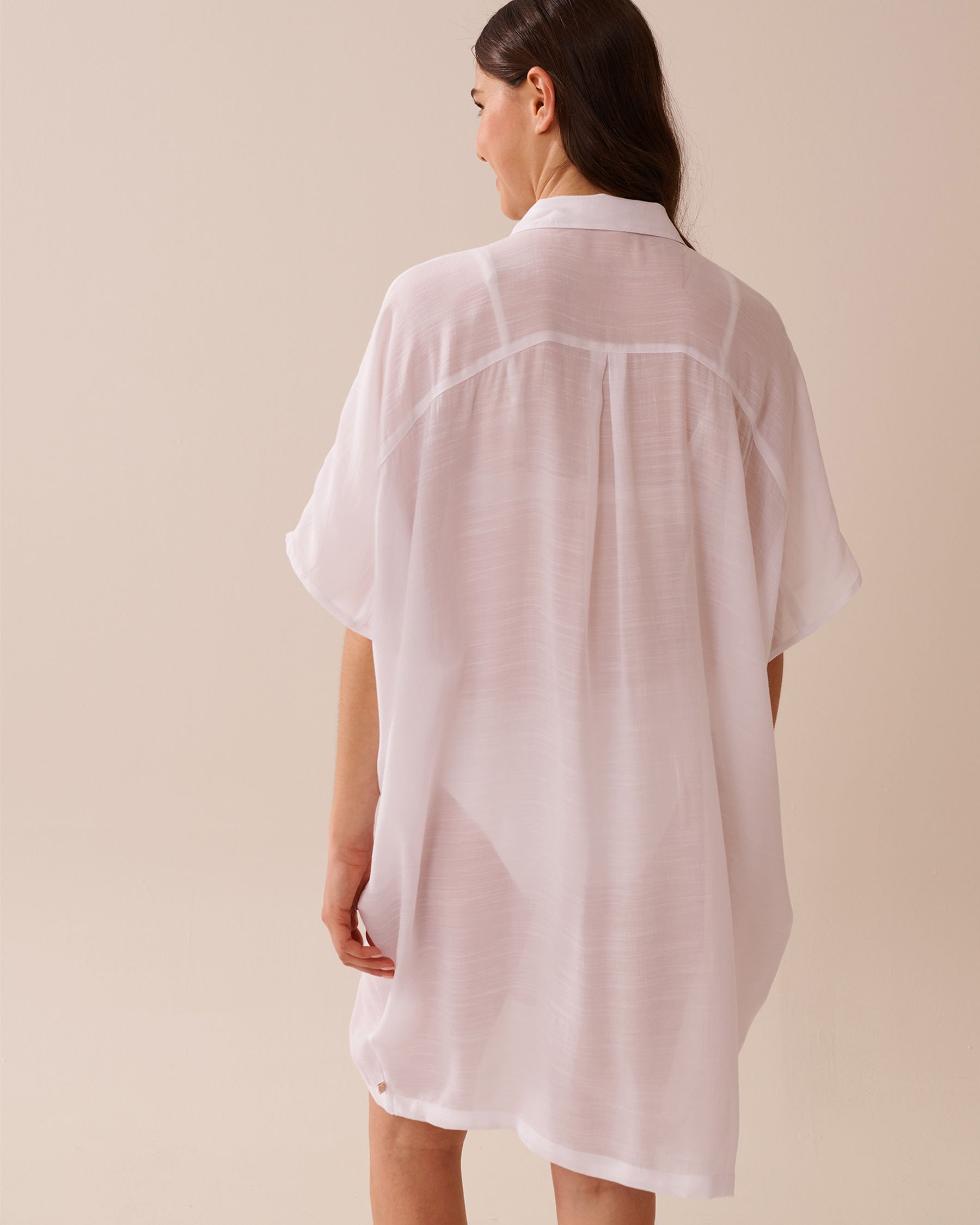 LA VIE EN ROSE AQUA Long Voile Shirt White 80100034 - View2