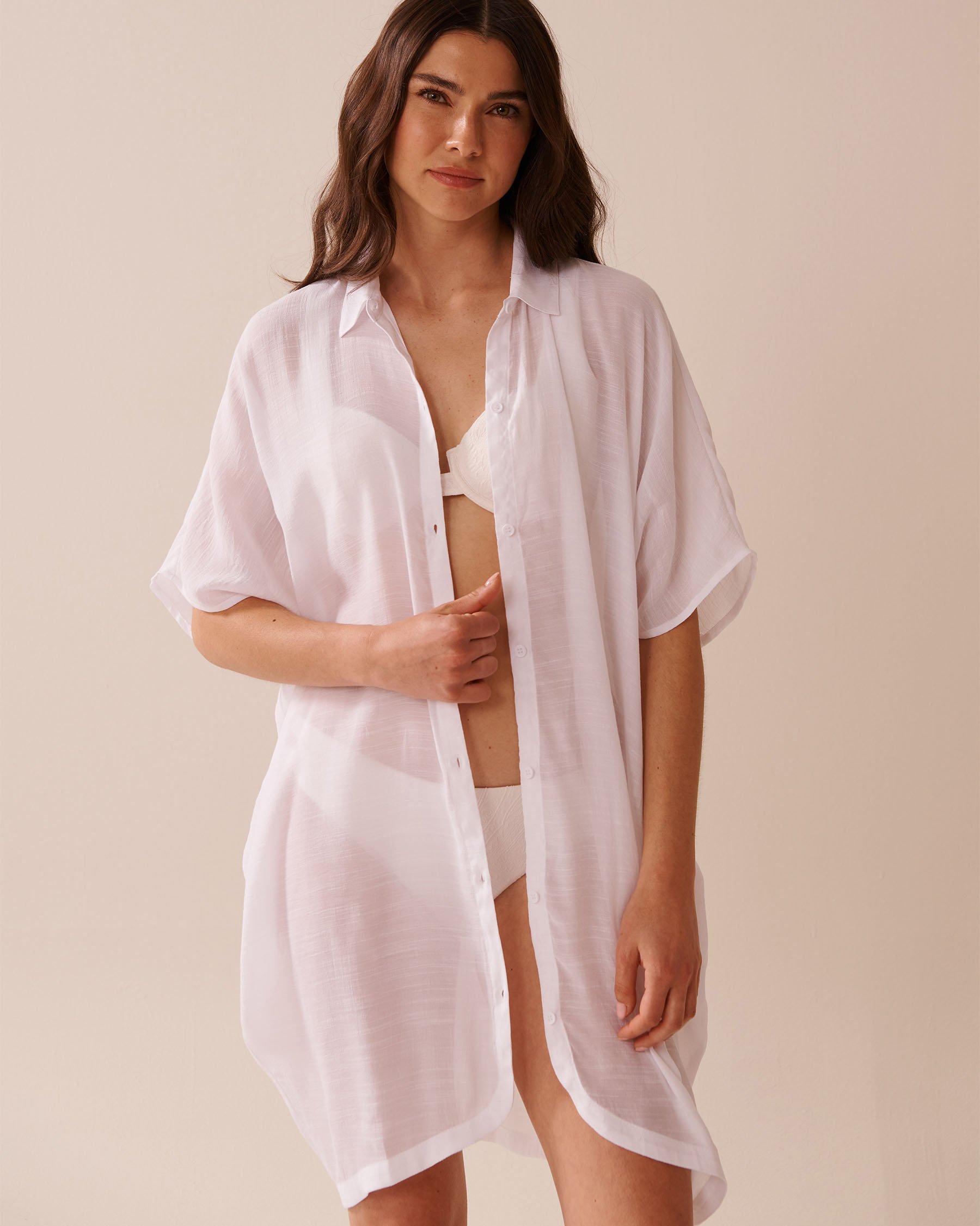 LA VIE EN ROSE AQUA Long Voile Shirt White 80100034 - View4