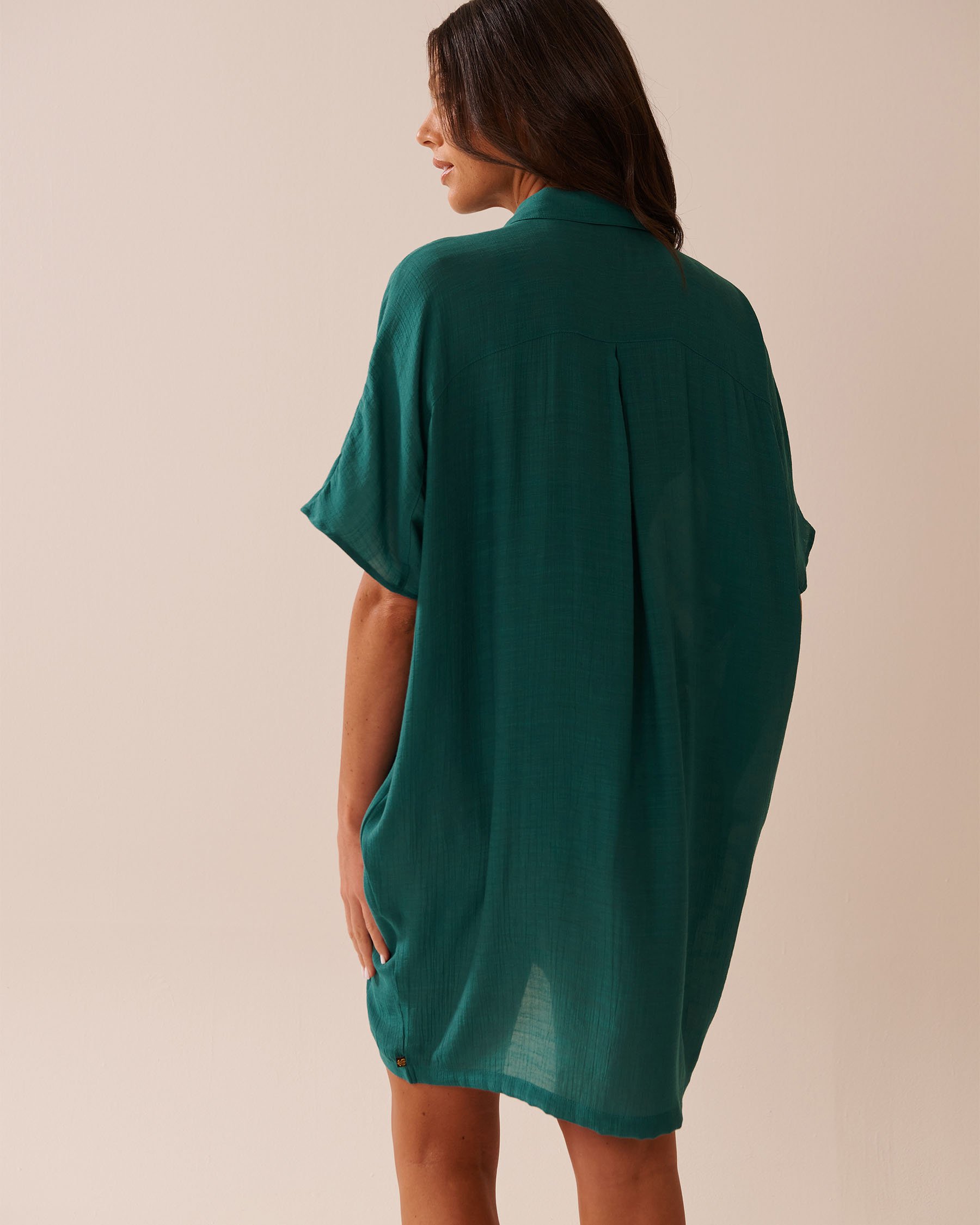 LA VIE EN ROSE AQUA Long Voile Shirt Teal Blue 80100034 - View2