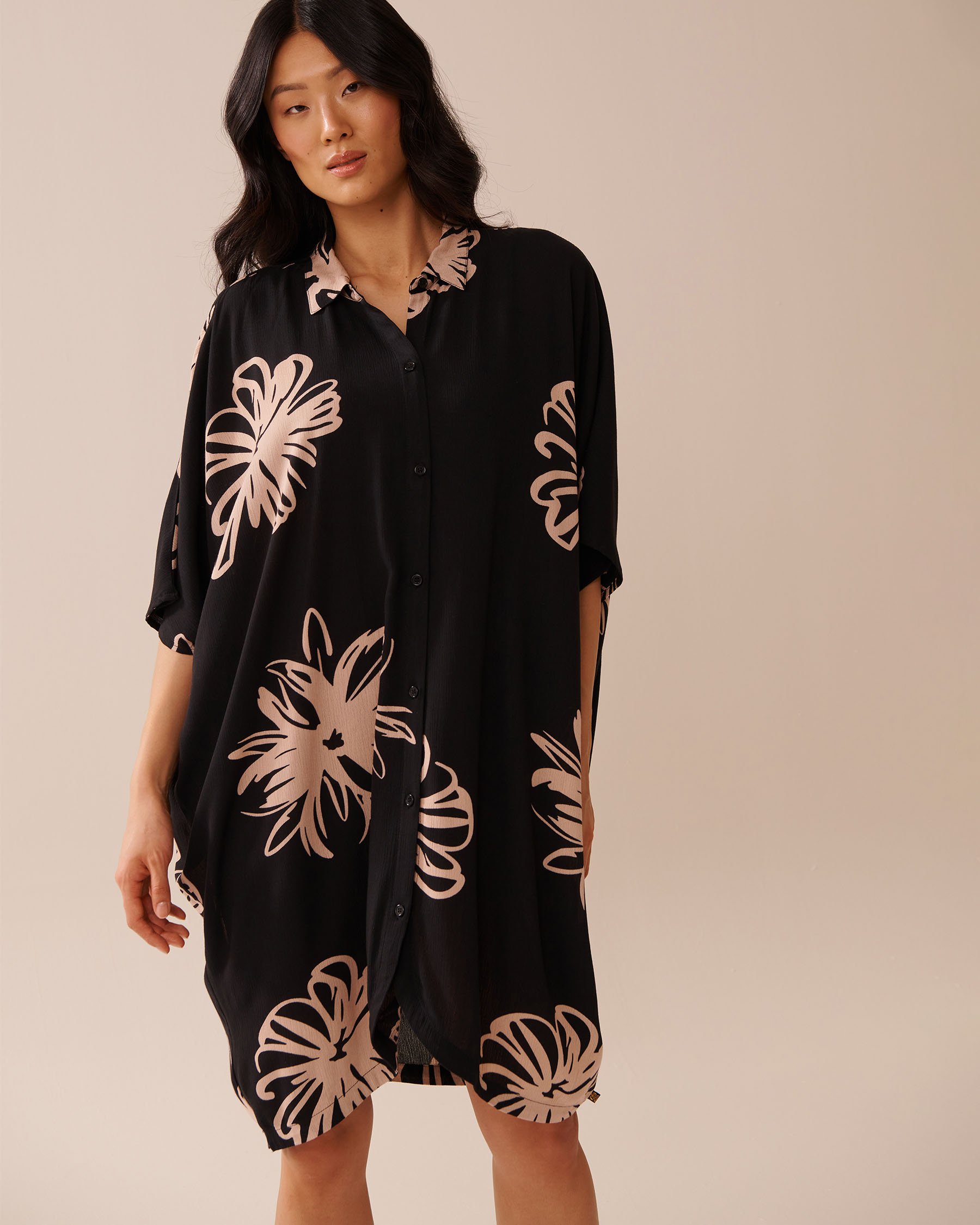 LA VIE EN ROSE AQUA Chemise longue en gaze Hibiscus noir 80100035 - View2