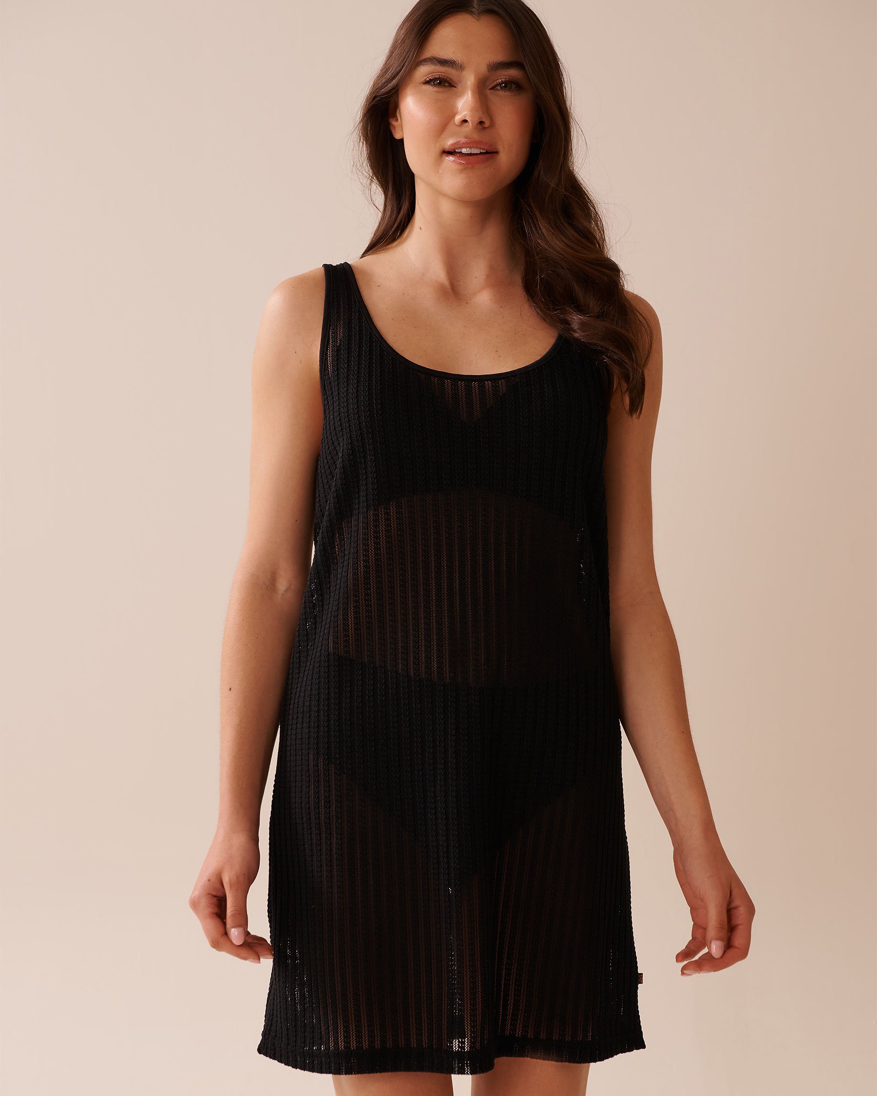LA VIE EN ROSE AQUA Striped Crochet Sleeveless Dress Black 80300118 - View1